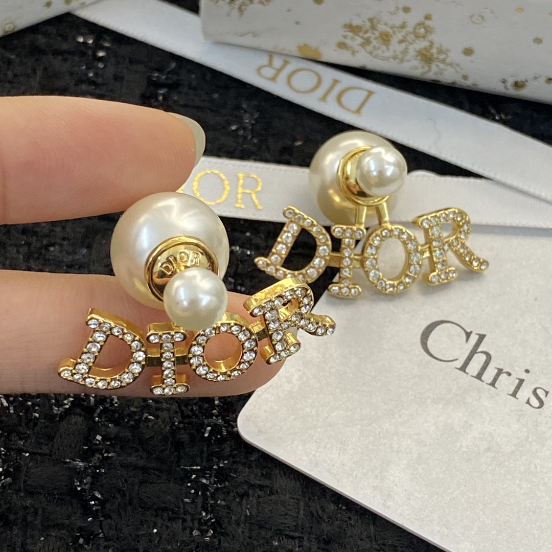 Dior CD Stud Earrings with Pearl Accent