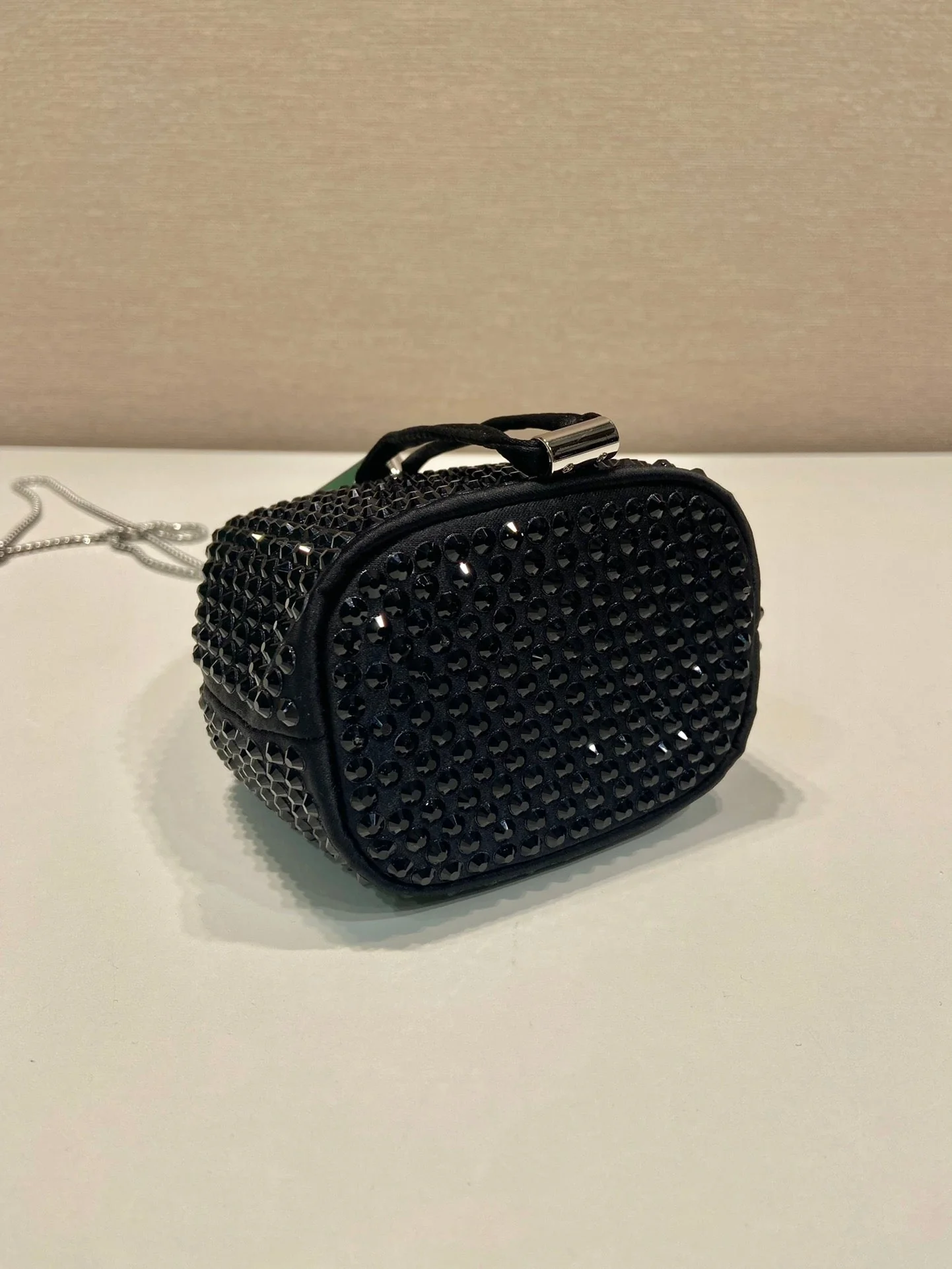 Prada MINI BUCKET BAG 12 IN BLACK NYLON FABRIC EMBELLISHED FULL CRYSTALS