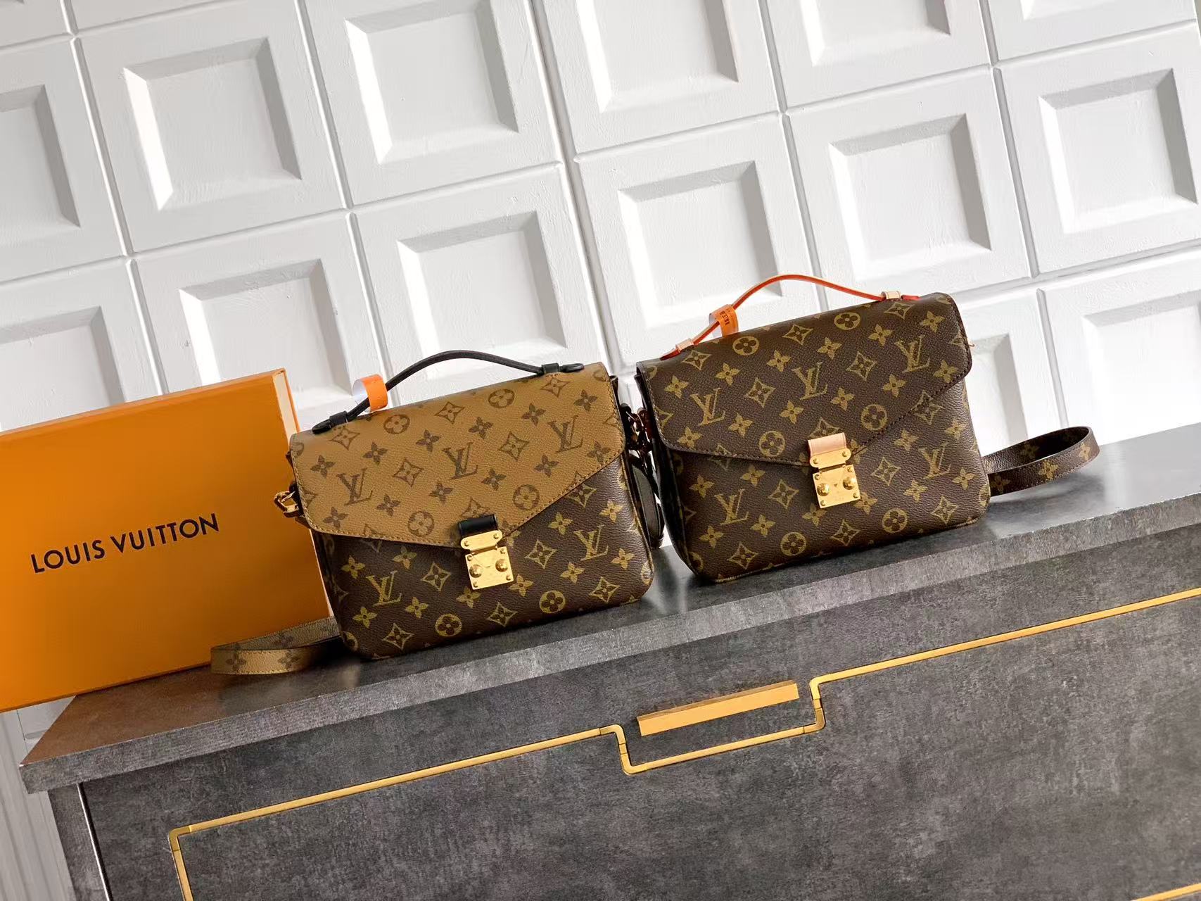 【10A】Louis Vuitton LV Monogram Brown & Reverse Canvas S-Lock Flap Pochette Metis Chain Messenger Shoulder Bag - KAIROO