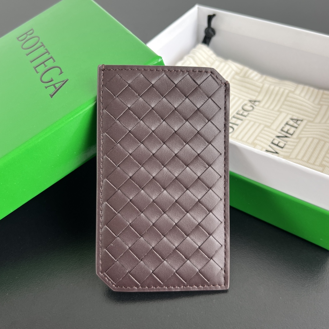 Bottega Veneta Small Vertical Card Holder Wallet in Chocolate Intreccio Leather