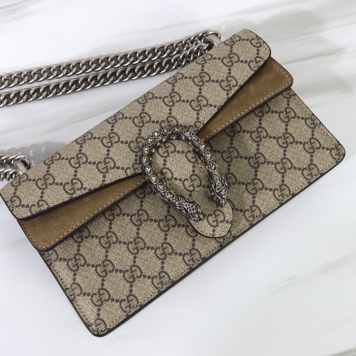 Gucci DIONYSUS GG Supreme Small Shoulder Bag With Beige