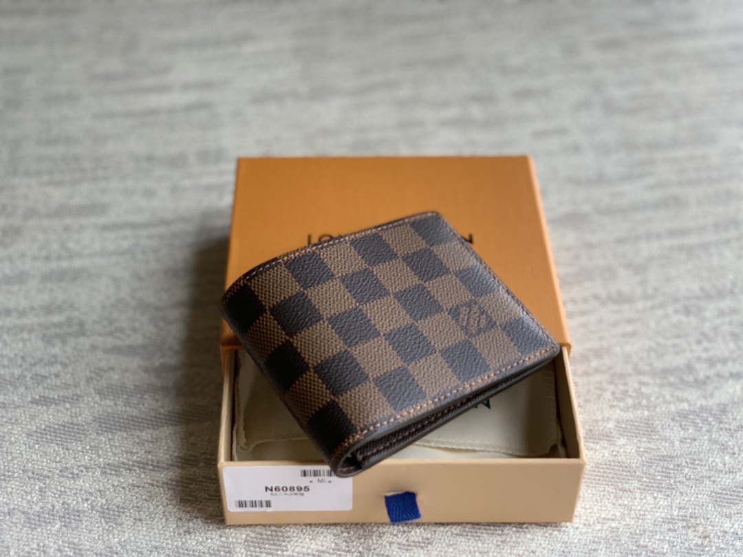 N60895 LV Men's Multiple Wallet Damier Ebene Canvas