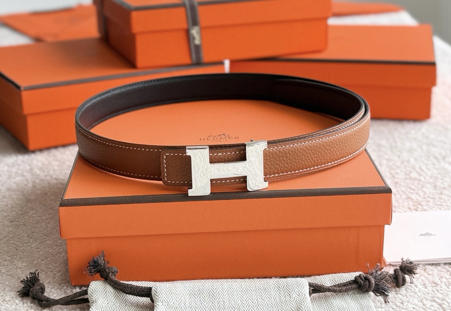 Hermes Mini Constance  Reversible Leather Belt 24mm