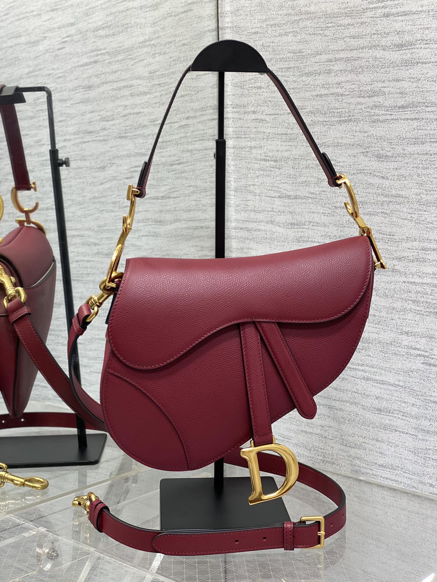 Dior Red Saddle Bag With Strap