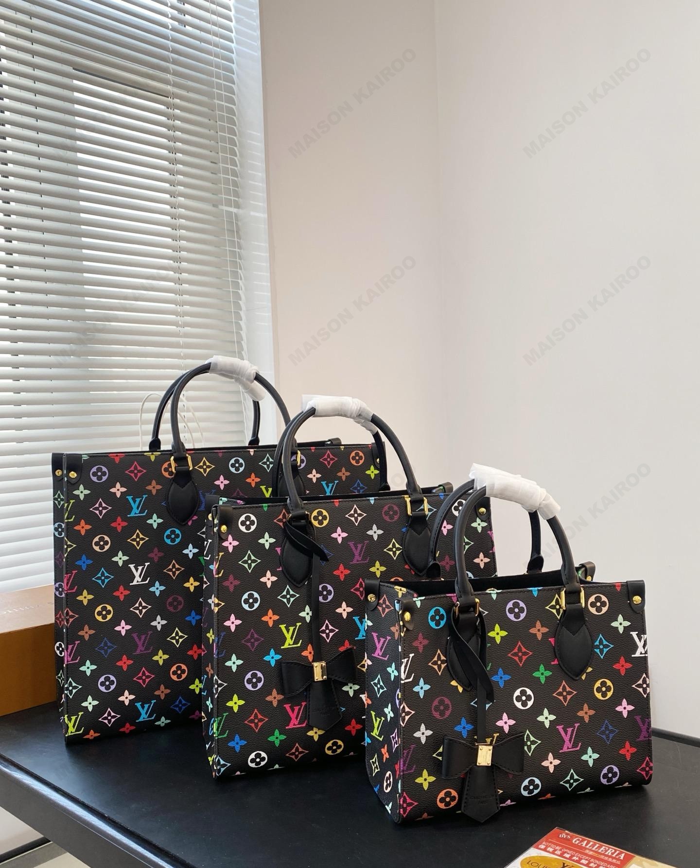 Louis Vuitton LV x TM OnTheGo PM/MM/GM Black Multicolor Monogram Coated Canvas Top Handle Tote Bag - KAIROO