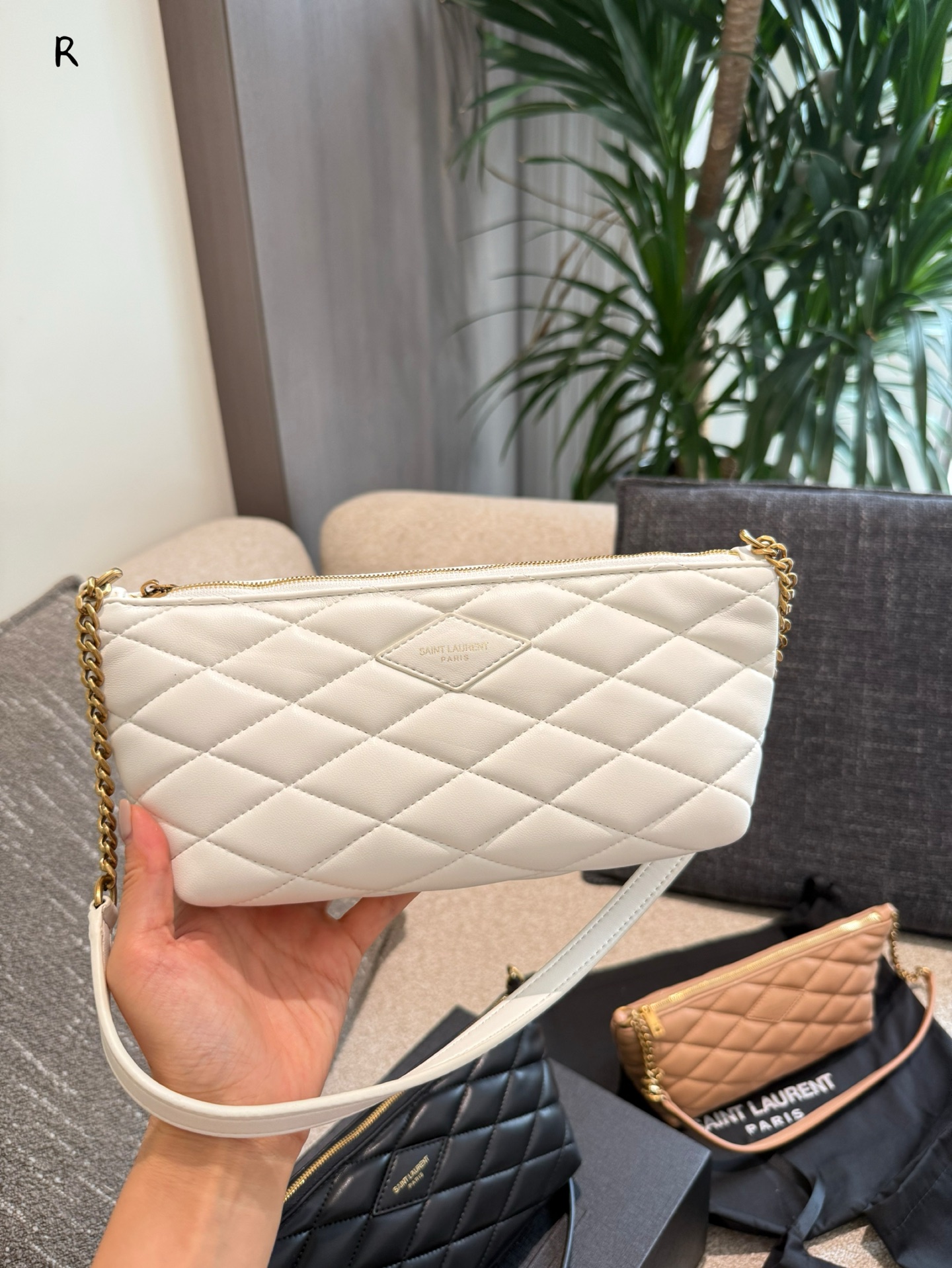 Saint Laurent Sade Diamond Quilted Leather Lozenge Patch Zipped Long Dumpling Baguette Shoulder Bag - KAIROO