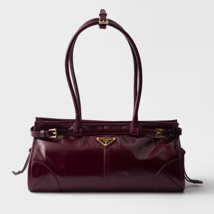Prada Bonnie Medium Shiny Calfskin Tote-Bordeaux