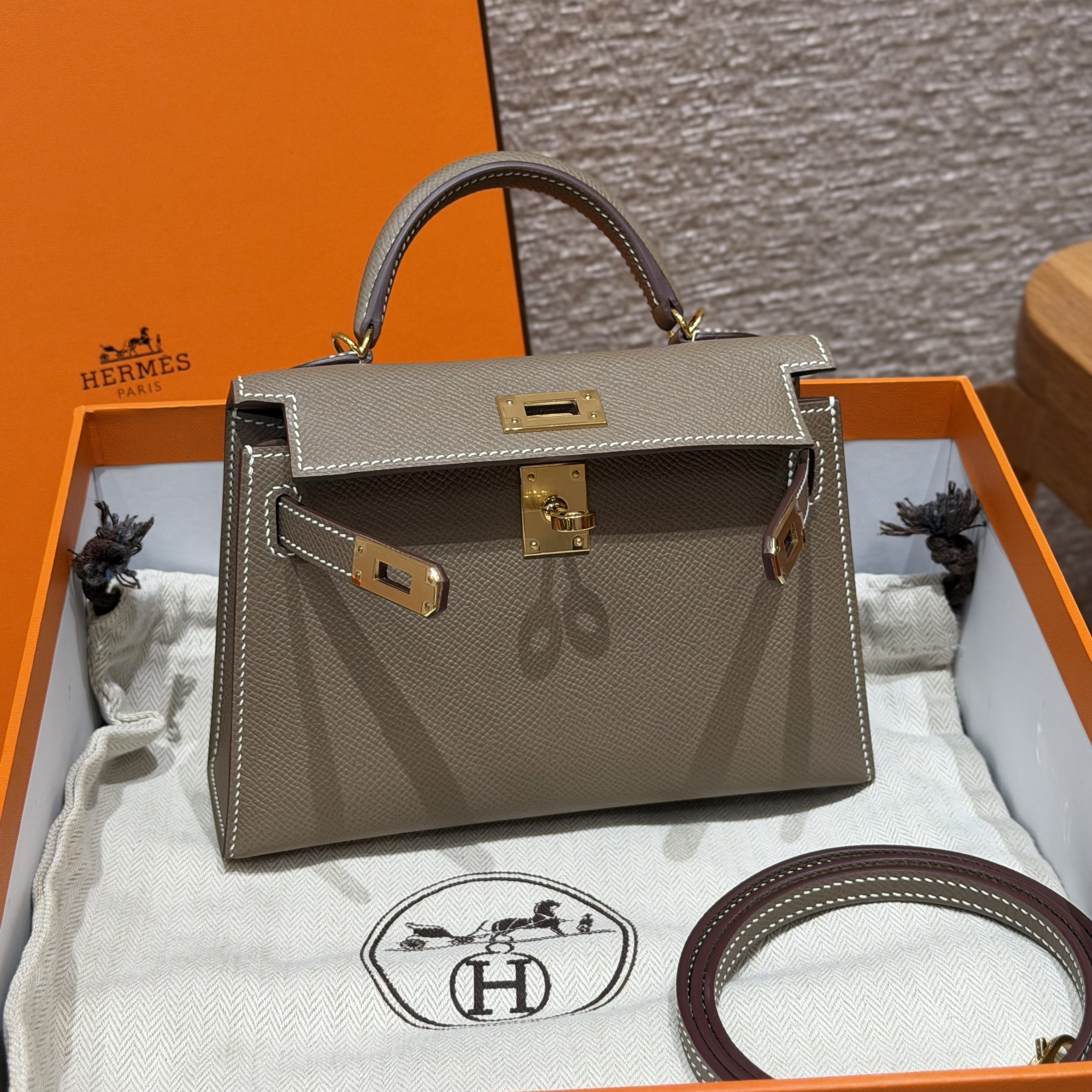 Hermes Etoupe Epsom Mini Kelly 20 II