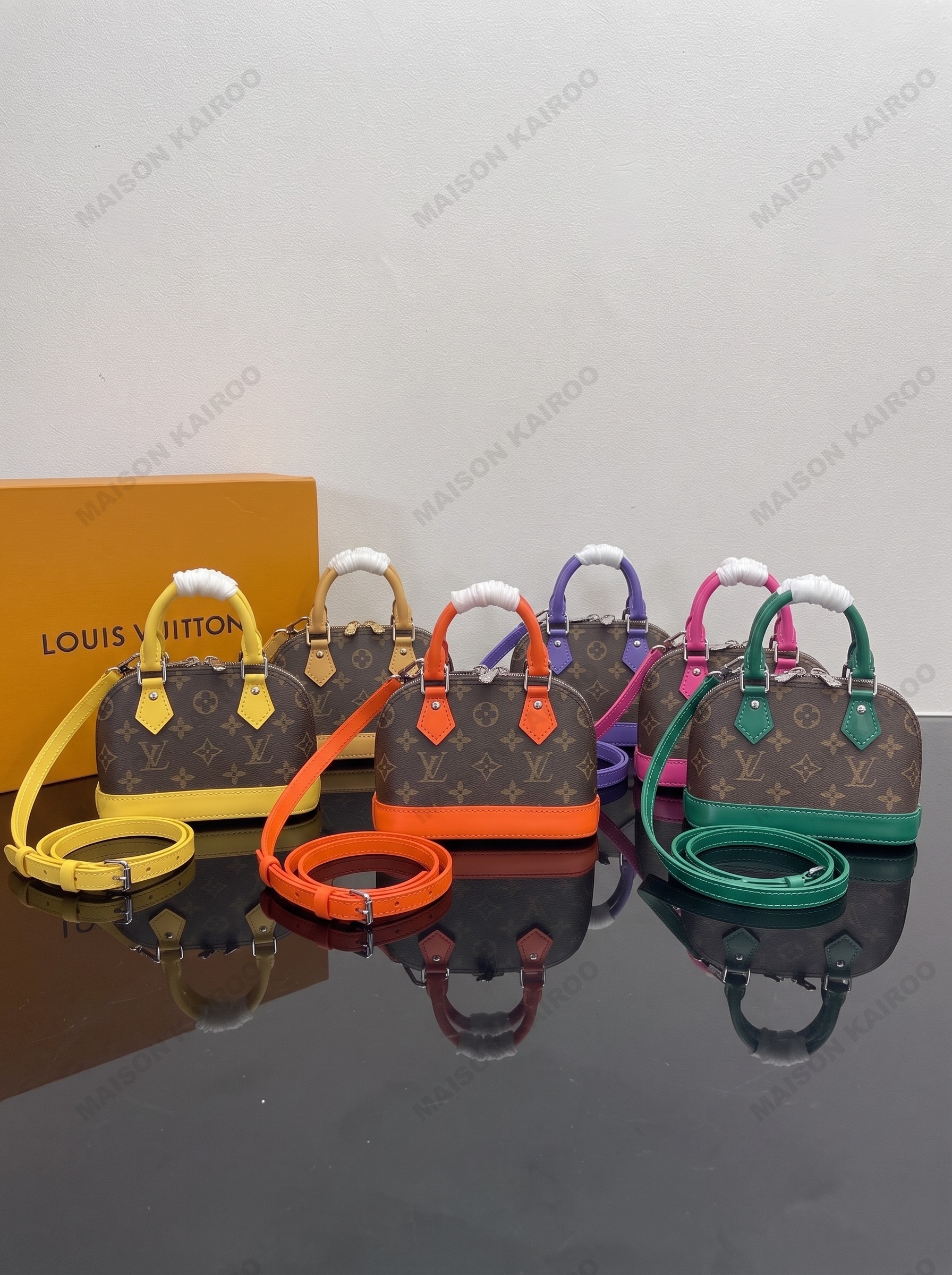 【10A】Louis Vuitton LV Alma Nano Contrast Color Monogram Coated Canvas Dome Top Handle Crossbody Bag - KAIROO