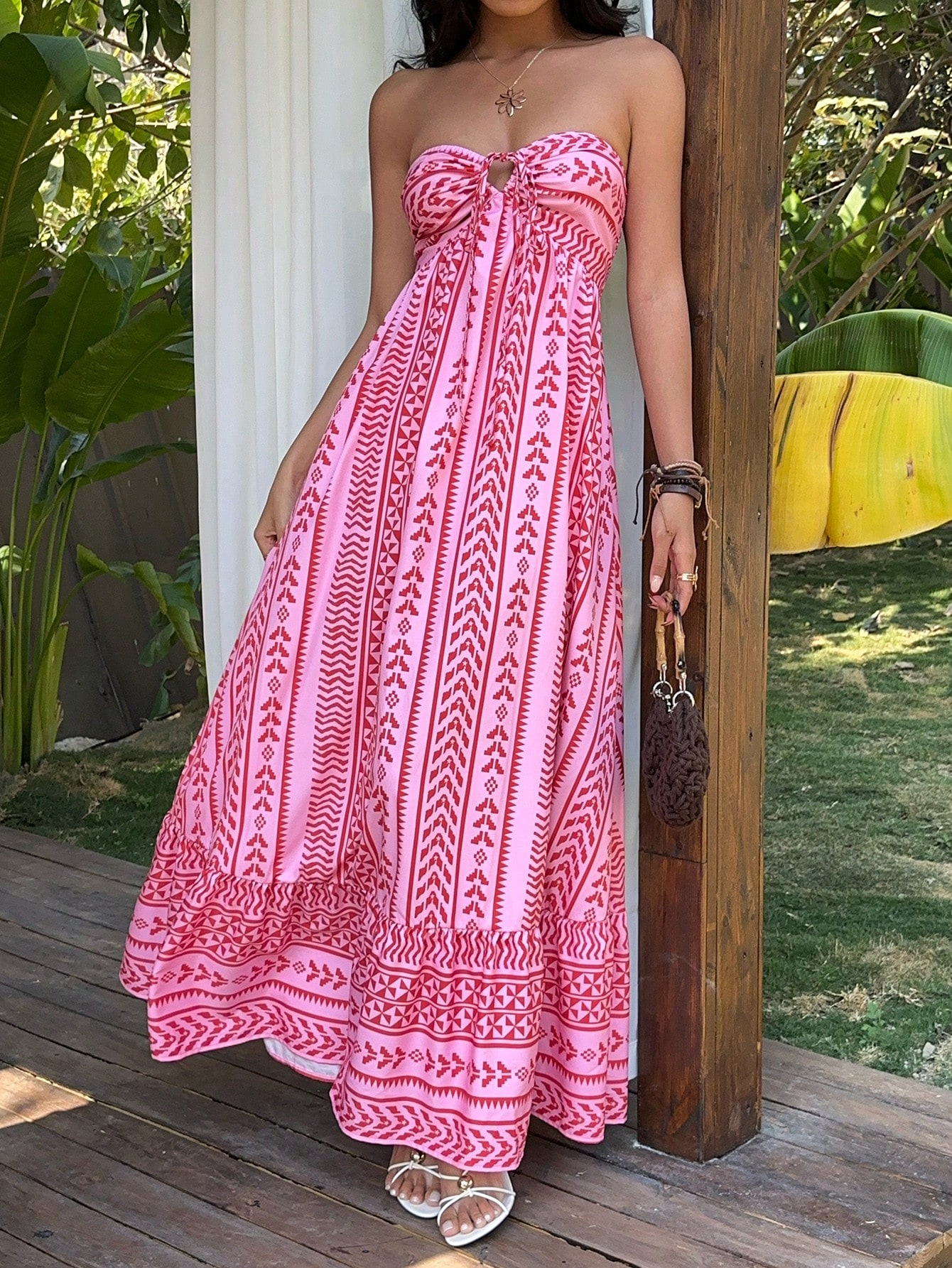 Pink Halter Tie Bohemian Dress