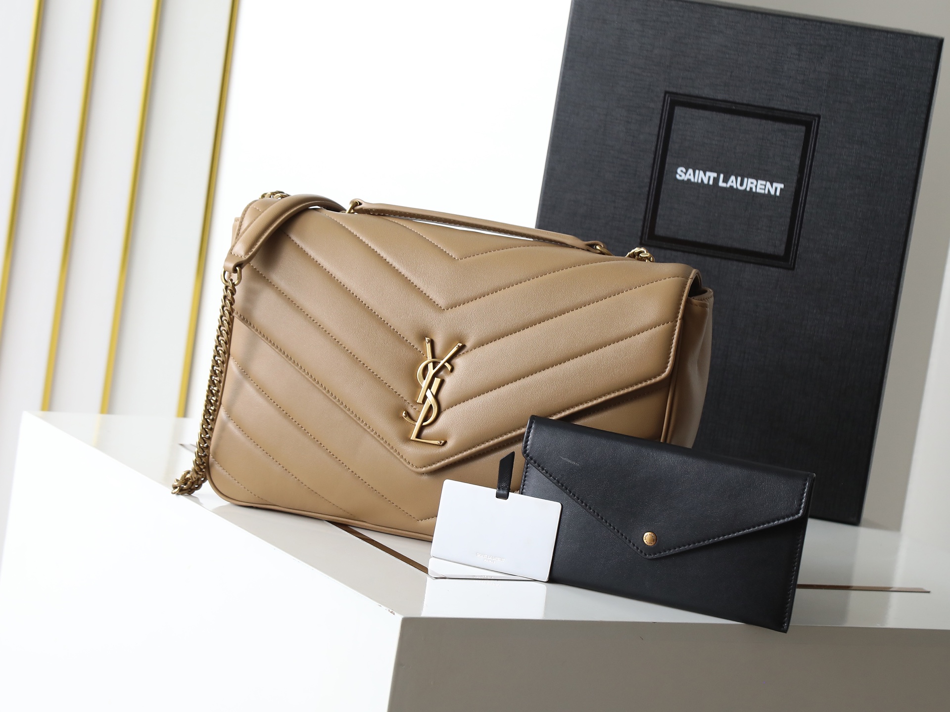 Saint Laurent Tan Lambskin Loulou Large Shoulder Bag