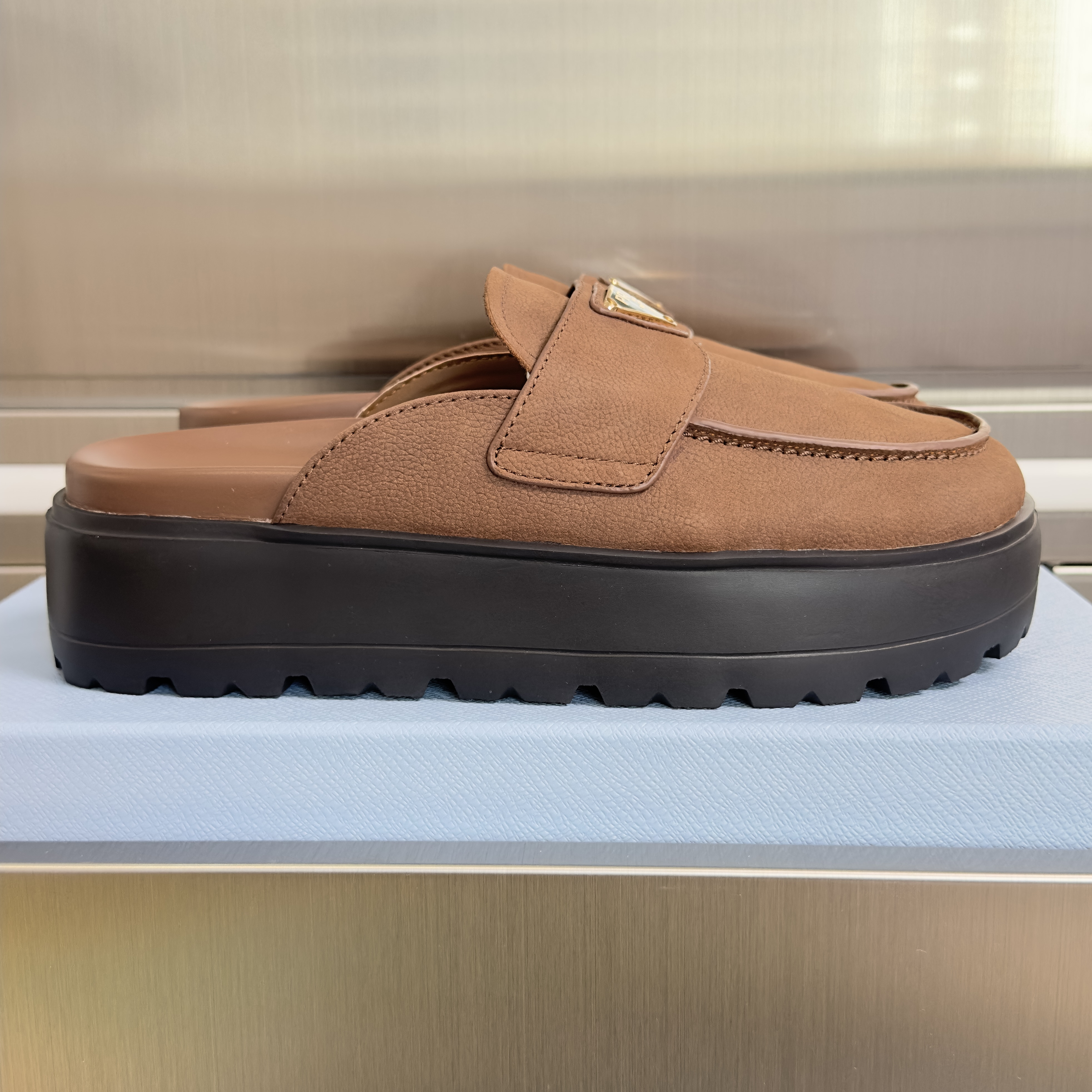 Prada Nubuck flatform mules