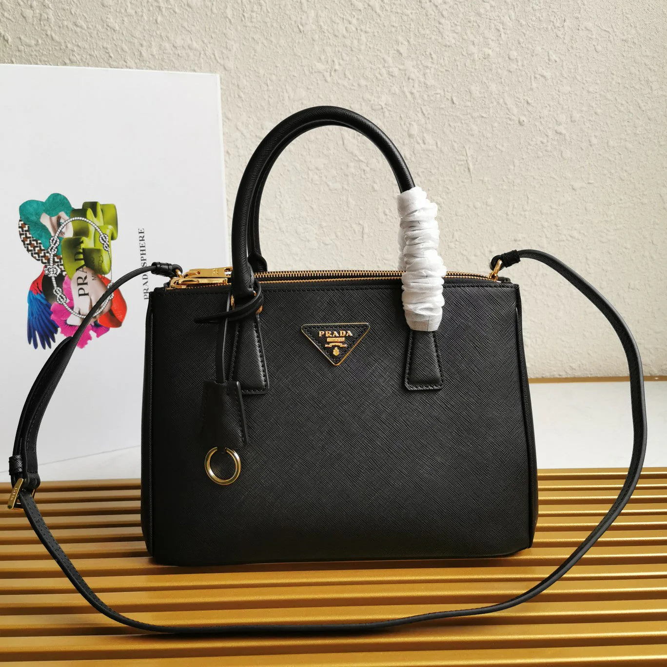 Prada MEDIUM GALLERIA 28 BLACK SAFFIANO LEATHER