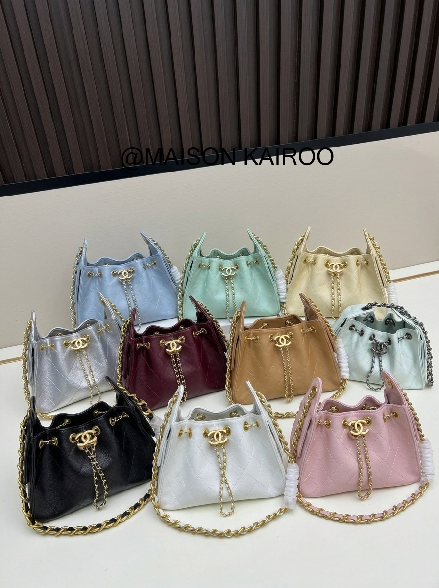 Chanel 25bag Mini 22 Quilted Caviar Leather Drawstring Lazy Bucket Hobo Shoulder Bag - KAIROO