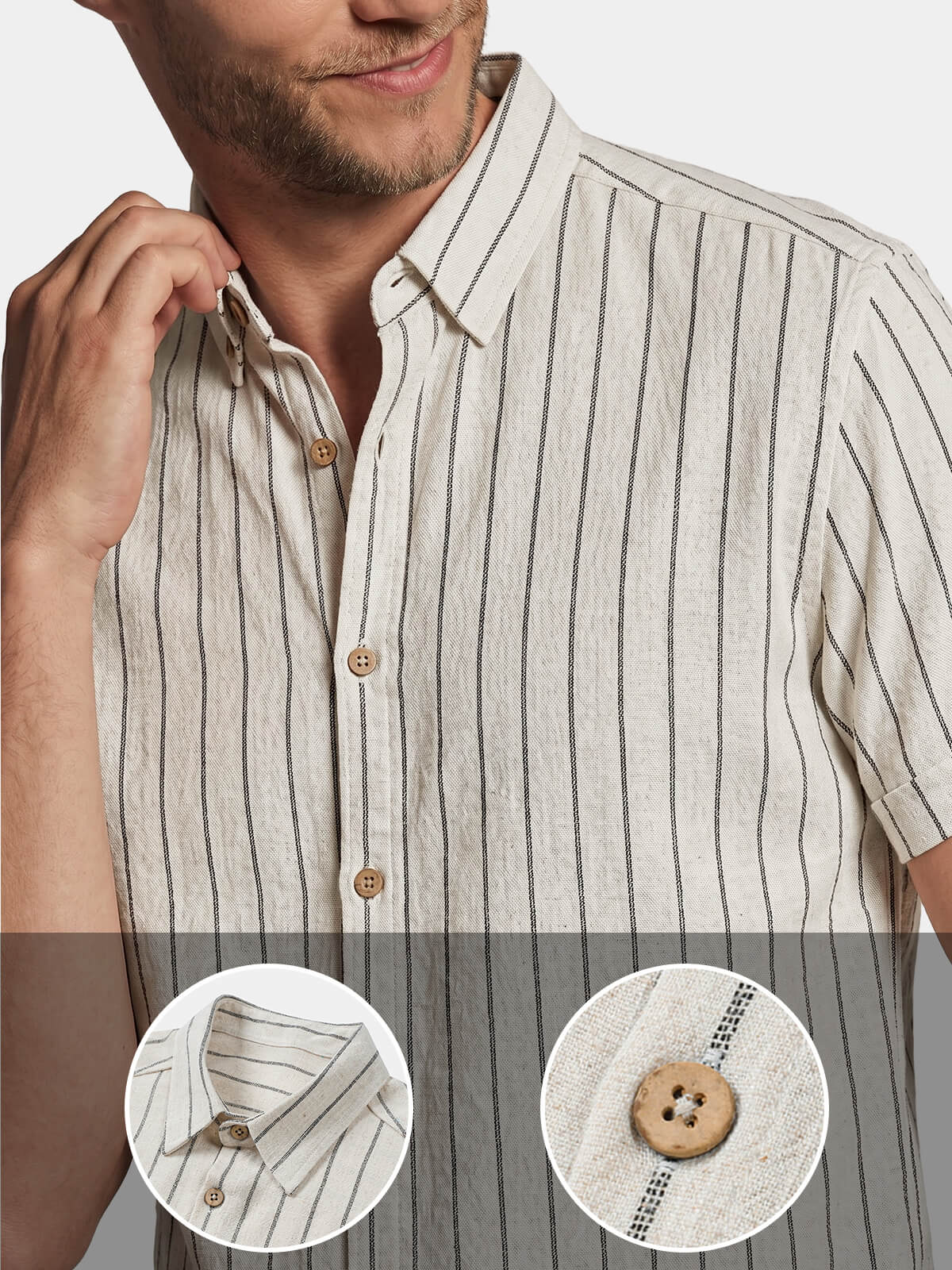 Men's Beige Striped Casual Short Sleeve Shirt