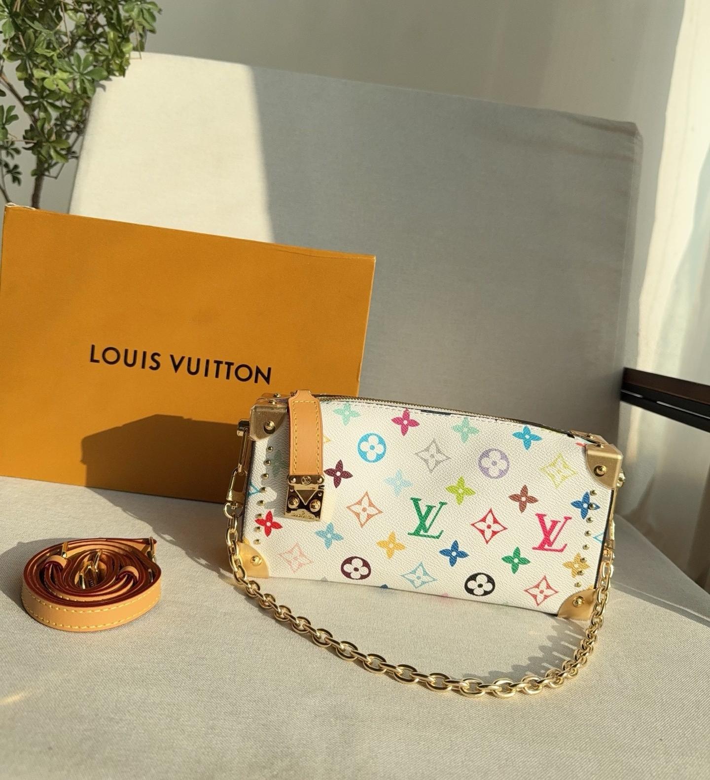 Louis Vuitton LV × TM Side Trunk MM East West White Multicolore Monogram S-Lock Soft Shoulder Bag - KAIROO