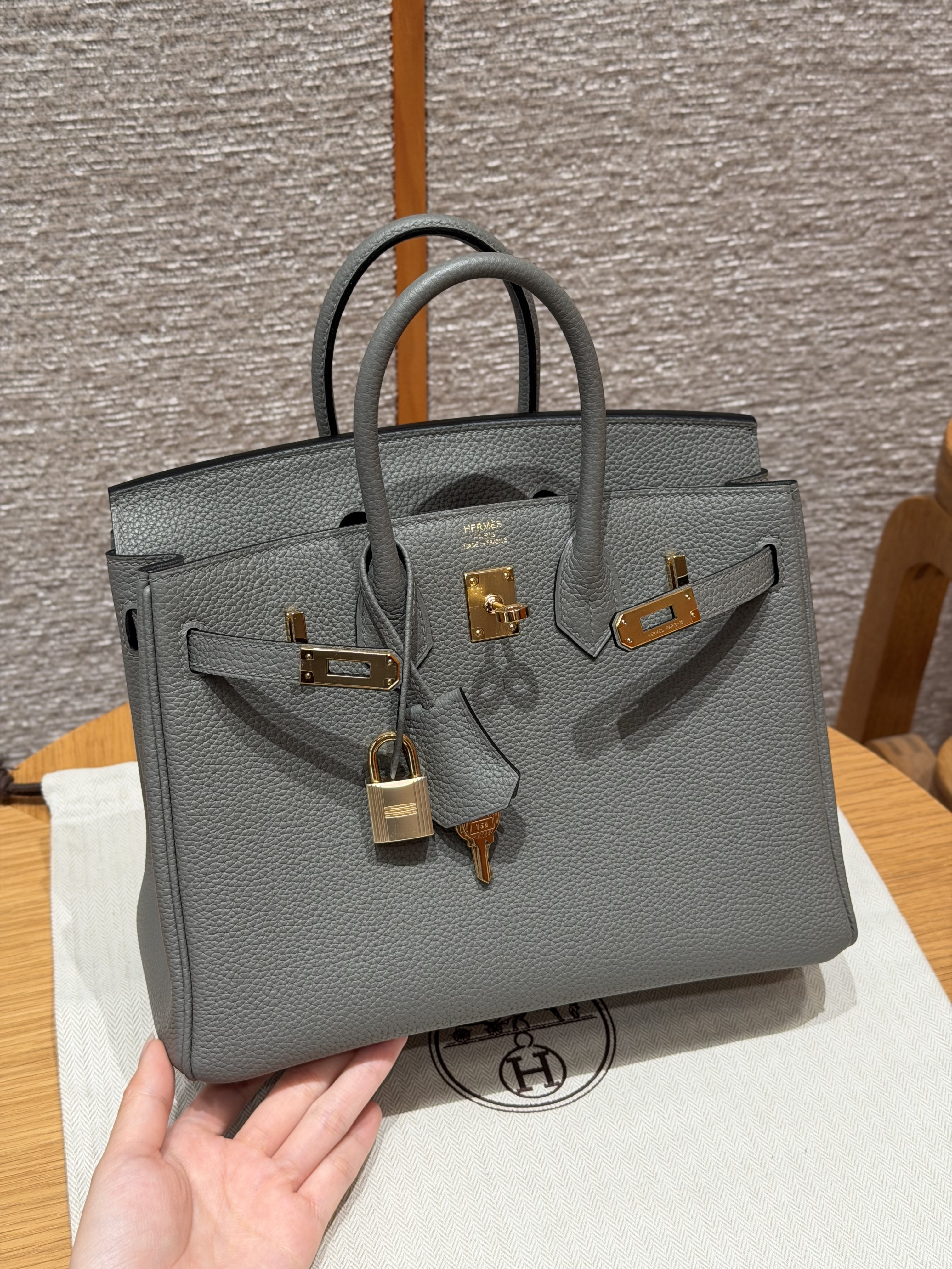 Hermes Gris Meyer Togo Birkin 25 Bag