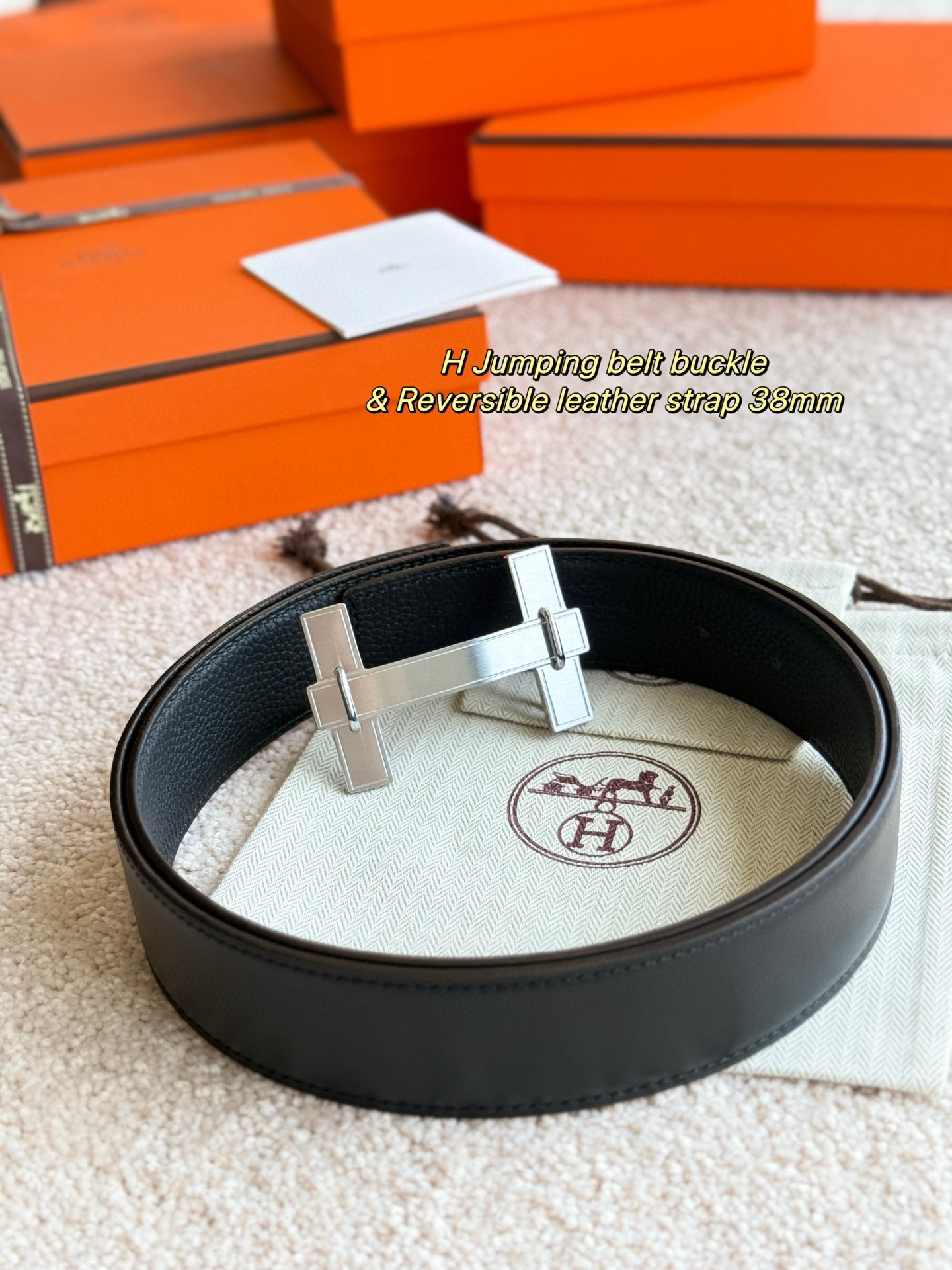 Hermes H jumping Reversible Leather Belt 3.8cm