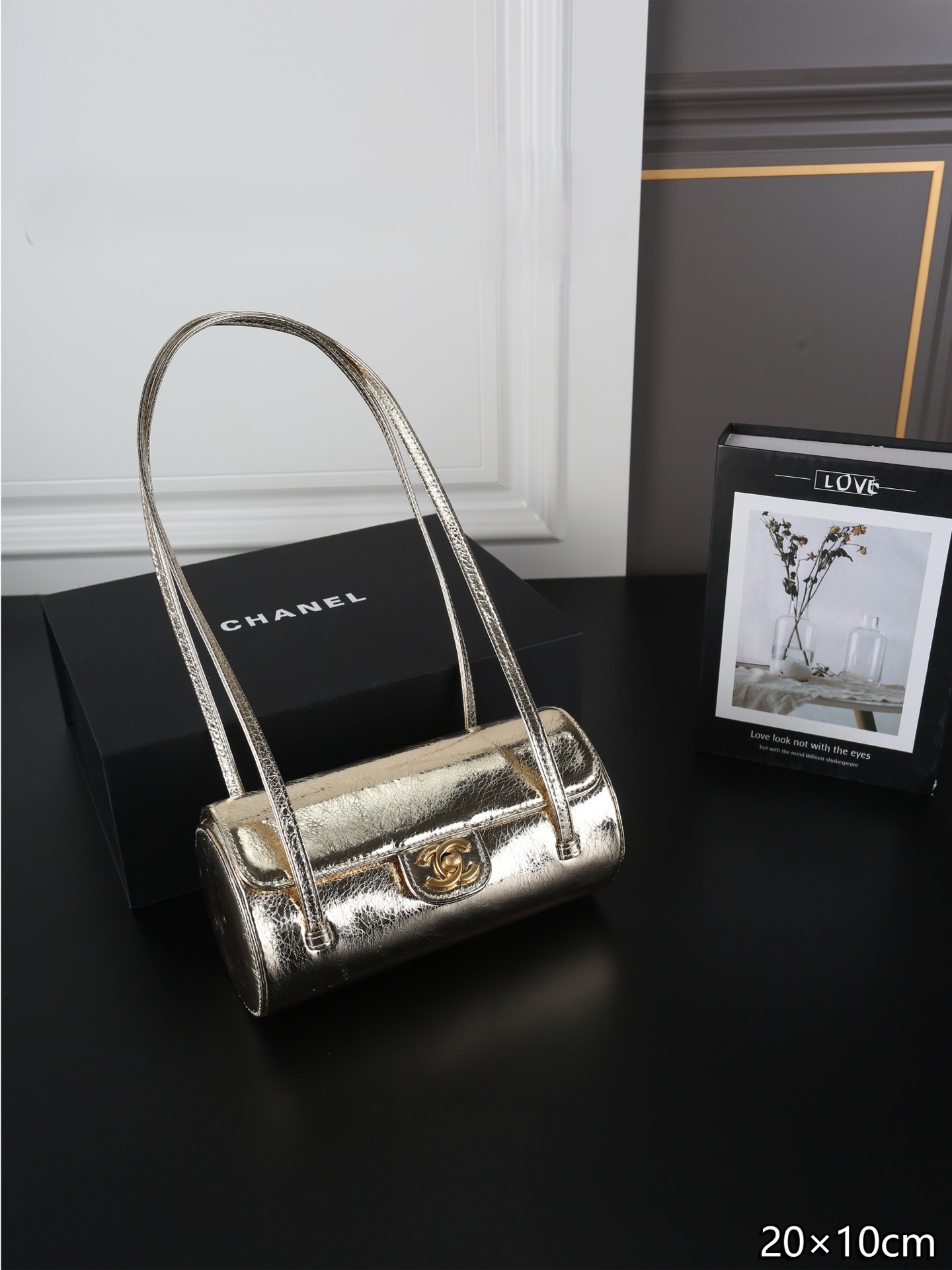 Chanel 26P Preppy Coco Metallic Crinkled Leather Slender Straps Flap Cylindrical Bowling Bag - KAIROO