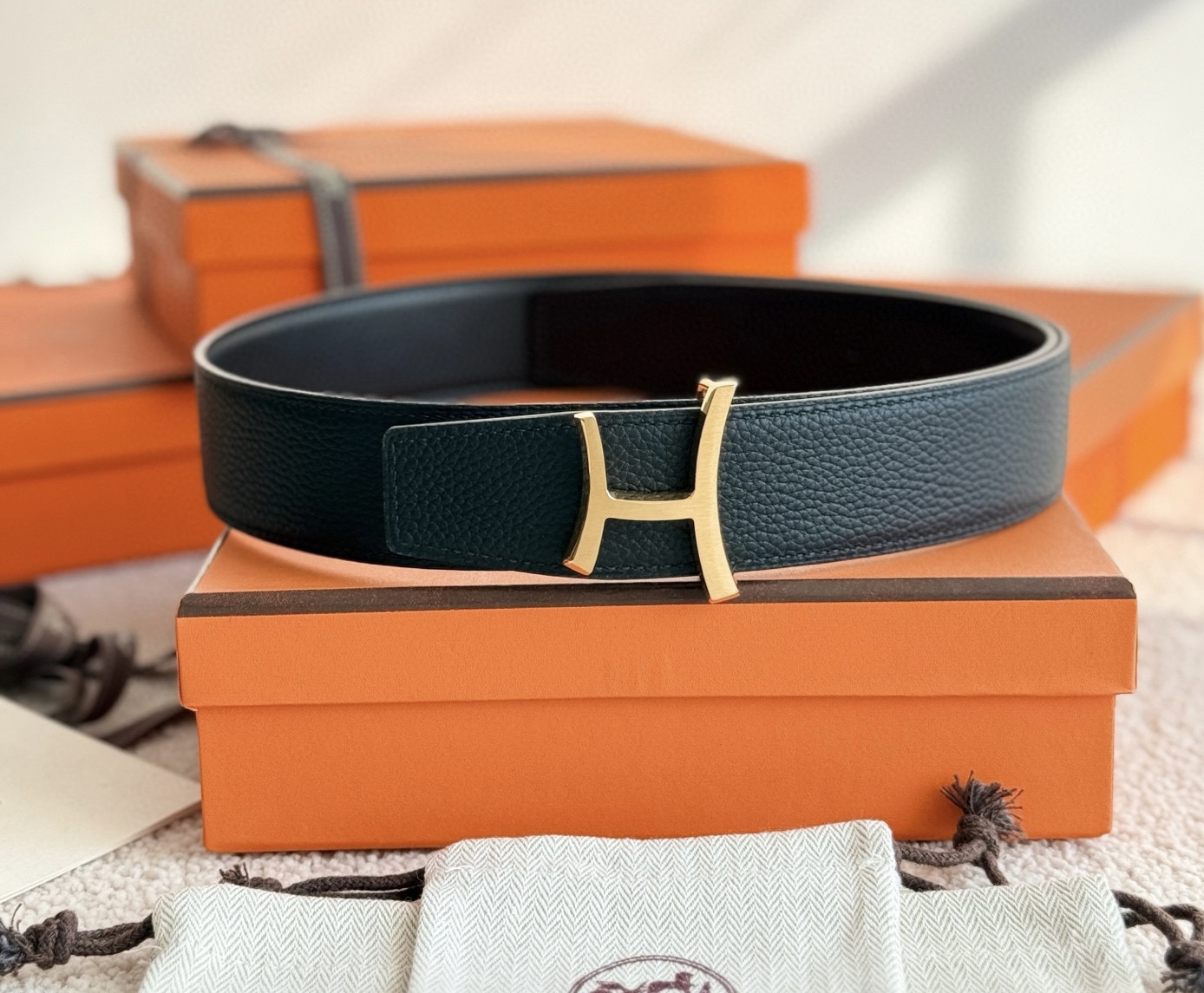 Hermes Script Reversible Leather Belt 38mm