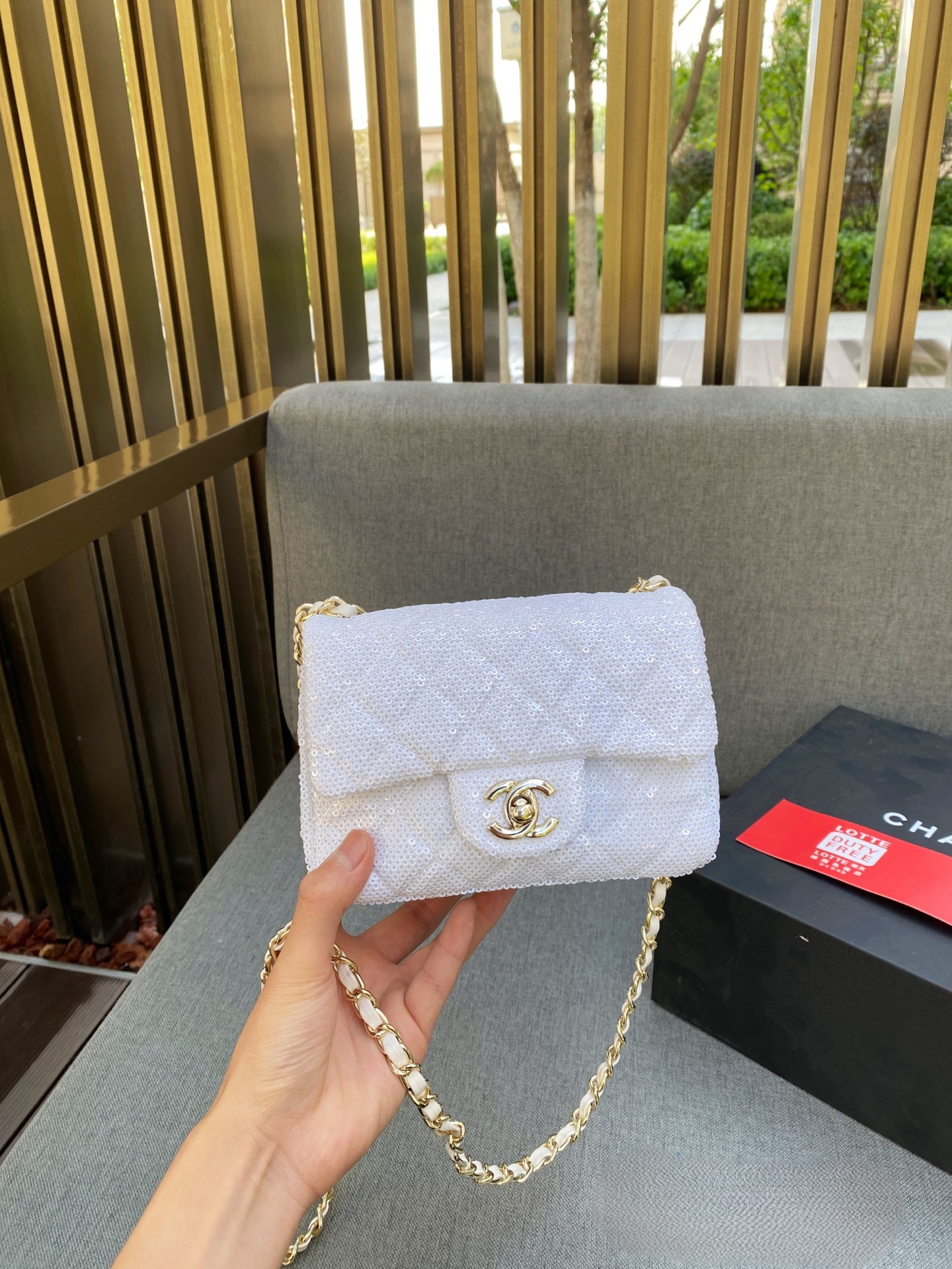 Chanel CF Mini Square 17CM Iridescent All-Over Sequins Quilted Leather Flap Chain Shoulder Bag - KAIROO