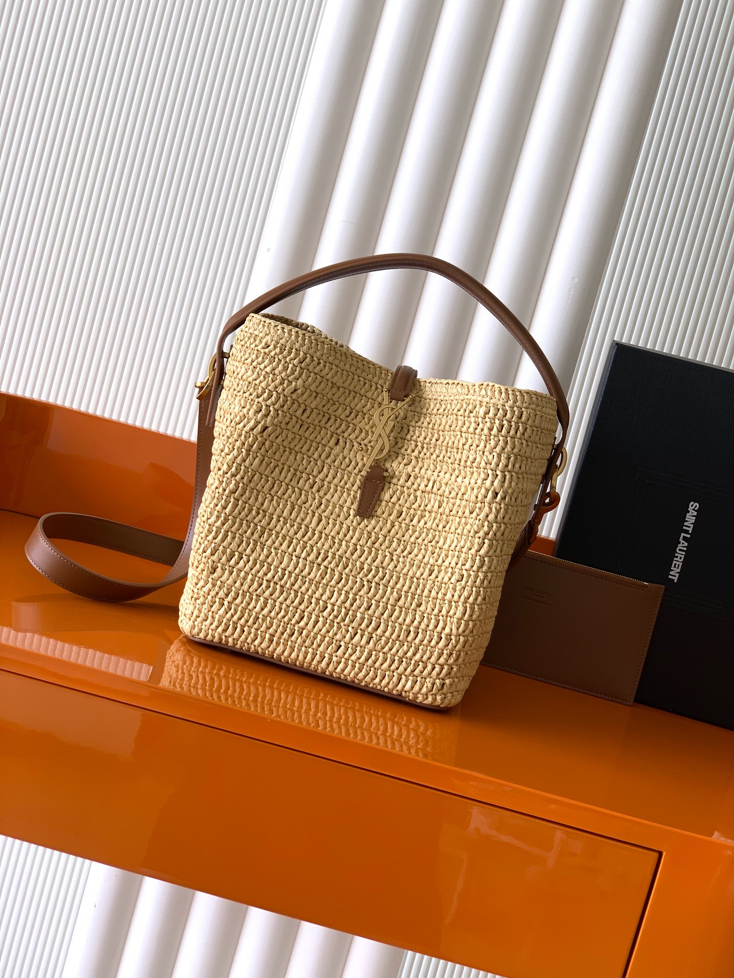 Saint Laurent LE 37 Large Bucket Bag in Naturel Raffia 742828