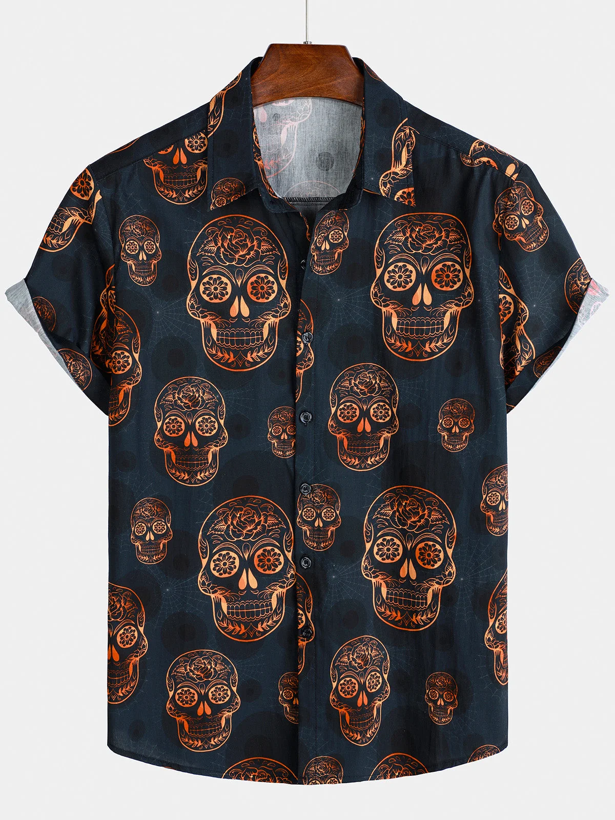 Men's Skull Print Hawaiian Short Sleeve Shirt