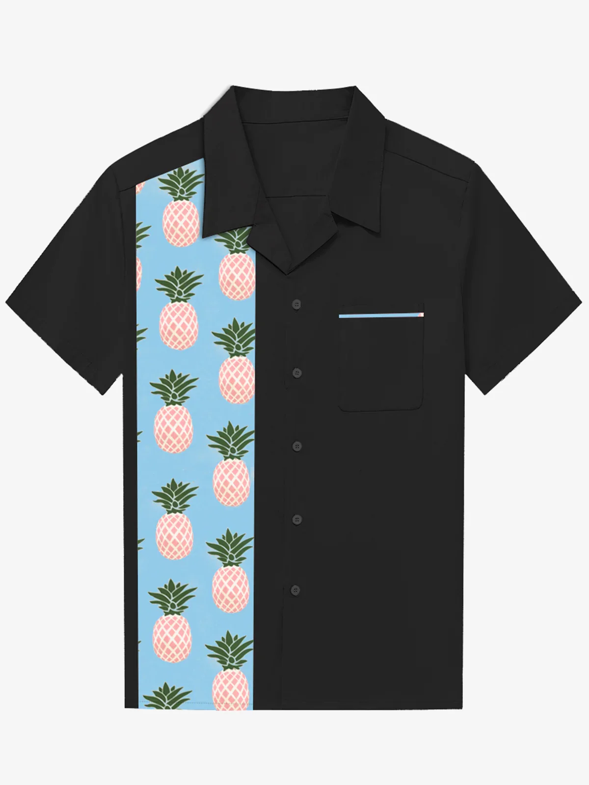 Men's Vintage Fruit Pineapple Cotton Pocket Short Sleeve Shirt