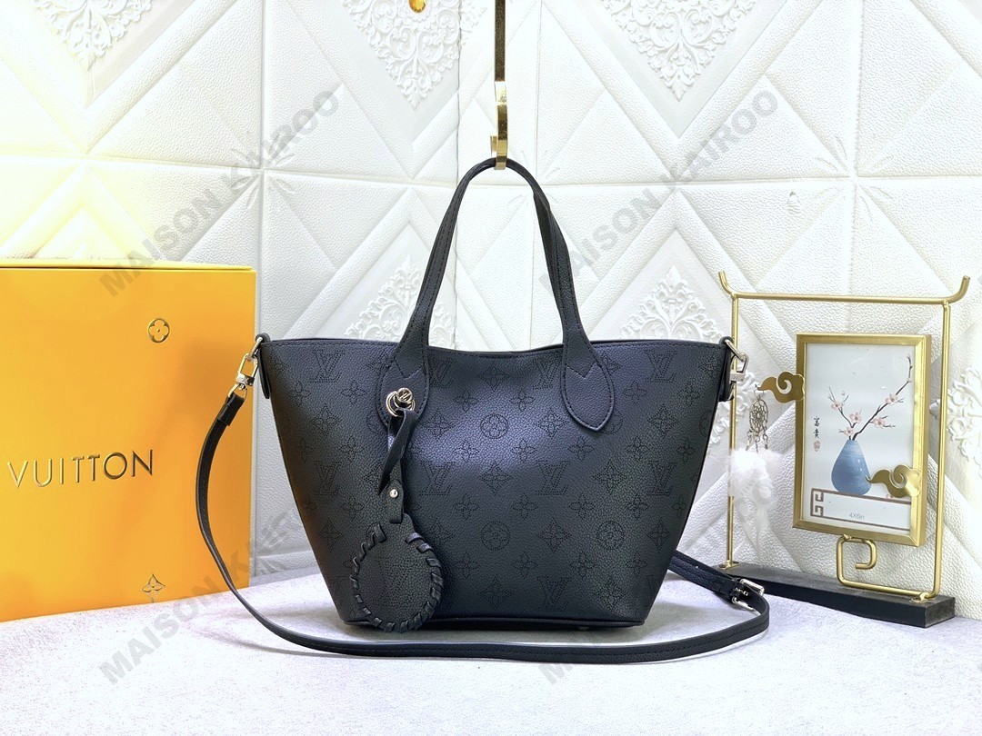 Louis Vuitton LV Mahina Blossom PM&MM Black Dense Perforated Monogram Leather Basket Handle Tote Bag - KAIROO