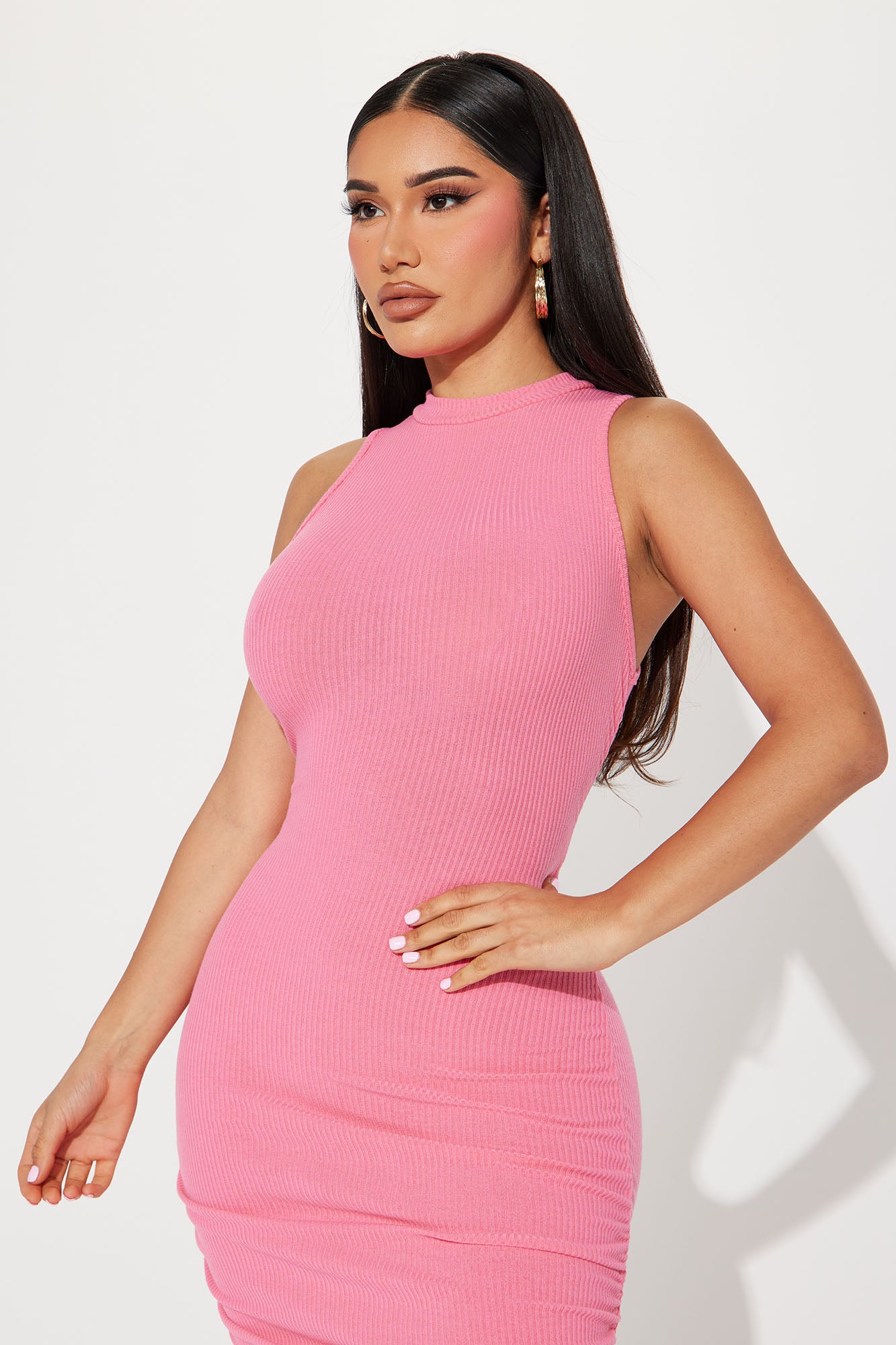 Amiah Ruched Maxi Dress - Neon Pink