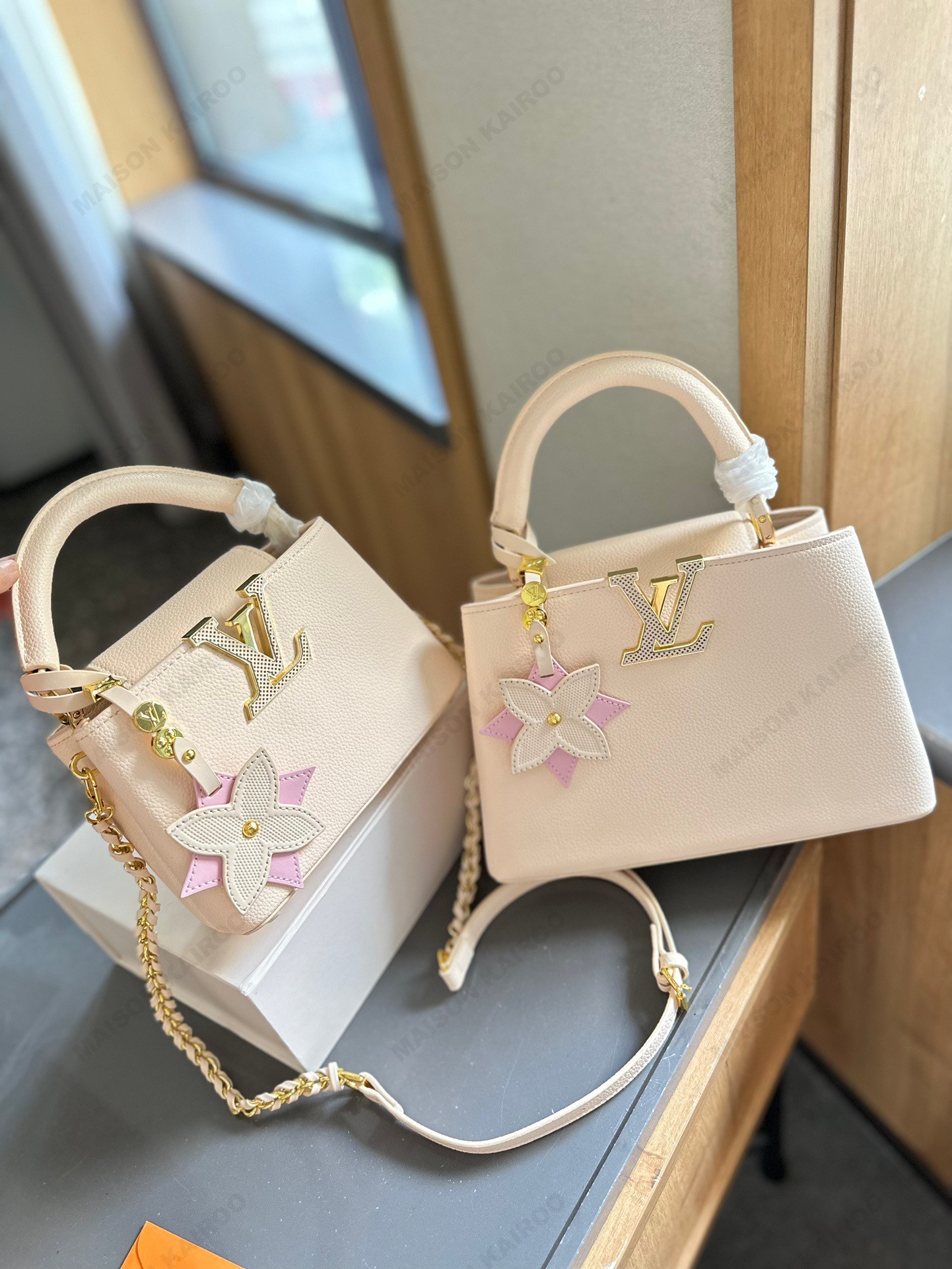 Louis Vuitton LV Capucines BB/Mini Flower Charm Grained Leather Perforated Logo Top Handle Bag - KAIROO