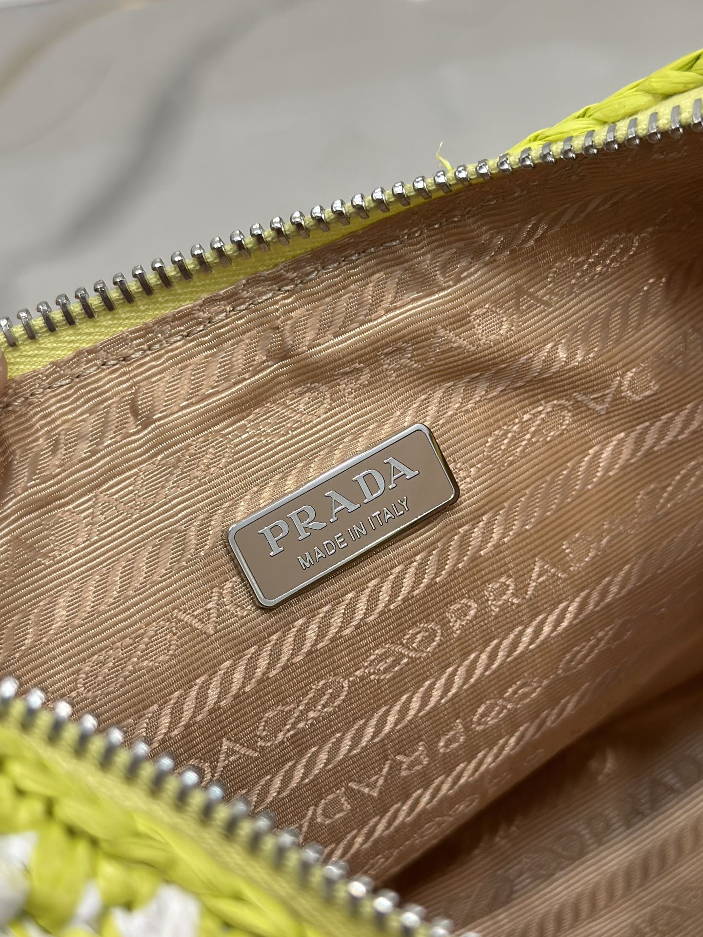 Prada CROCHET HOBO BAG 22 IN VOLT GREEN MIX WHITE RAFFIA SILVER HARDWARE