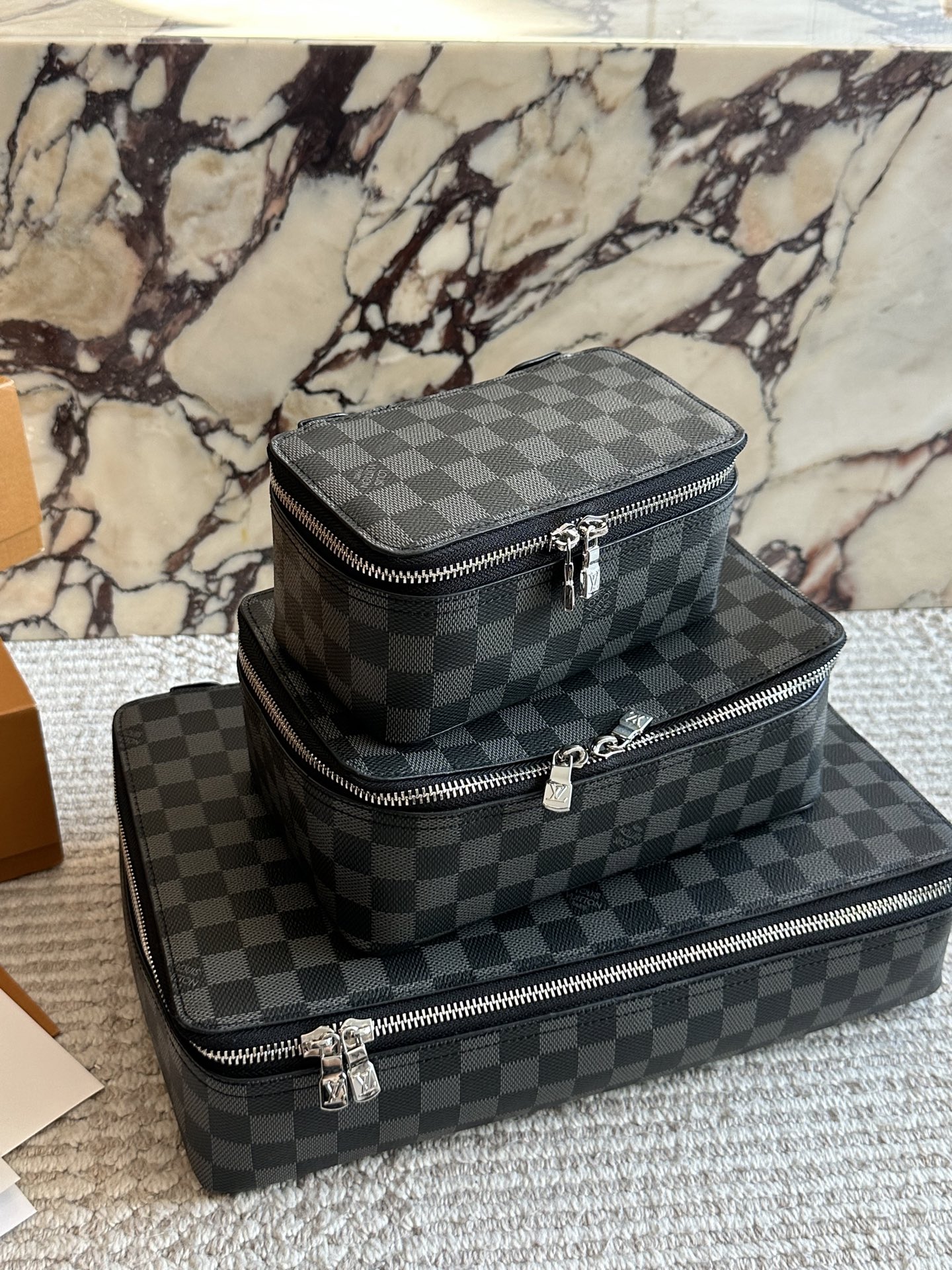 Louis Vuitton Black Damier Coated Canvas Leather Nice Vanity Jewelry Case Travel Top Handle Bag - KAIROO