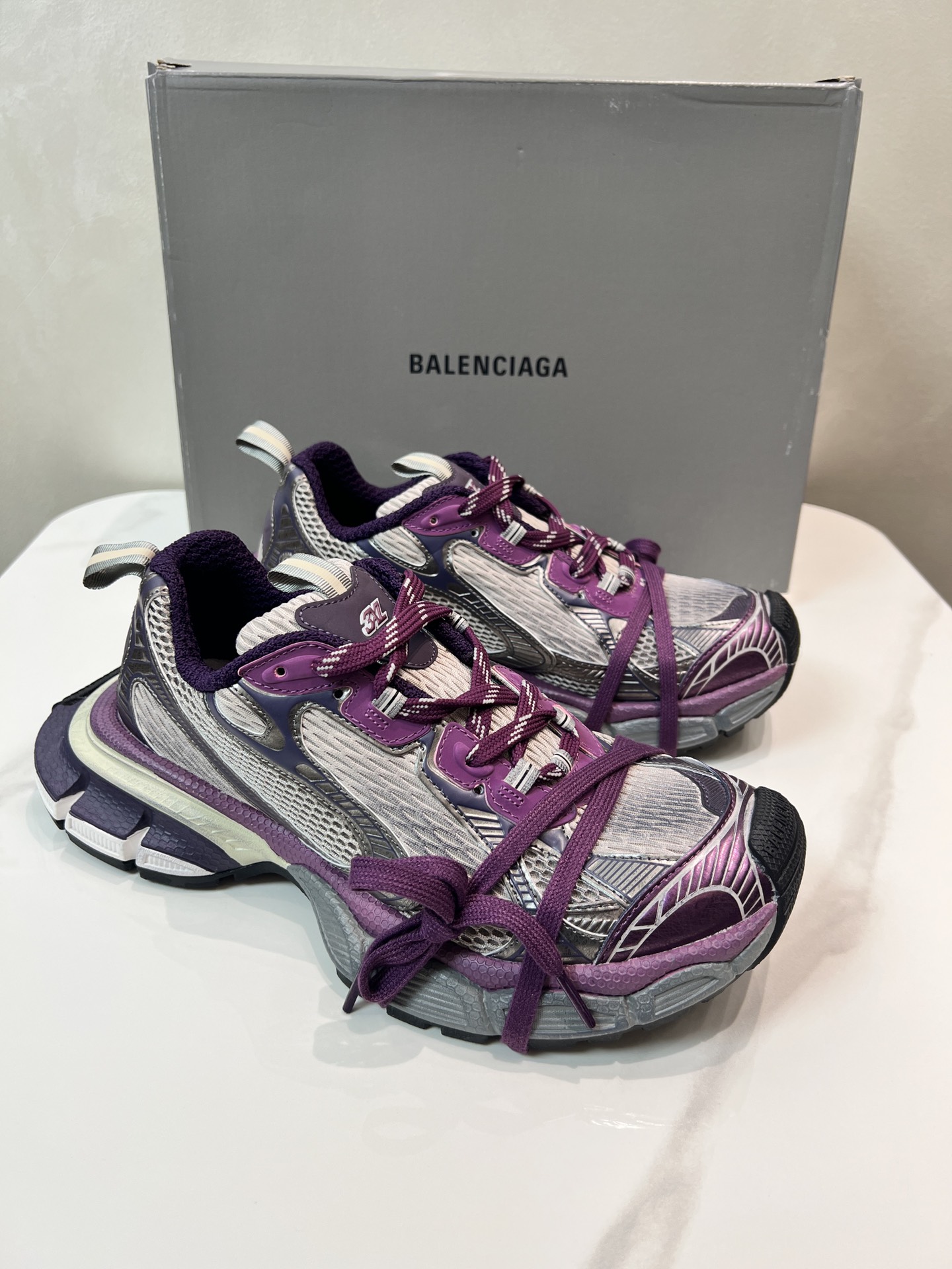 Balenciaga 3XL Purple Grape Mesh Polyurethane Wrapped Laces Oversized Chunky Sneakers - KAIROO