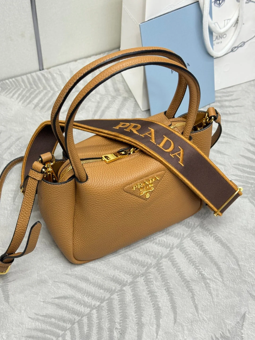 Prada Small Bag 23cm Caramel Grain Leather GHW