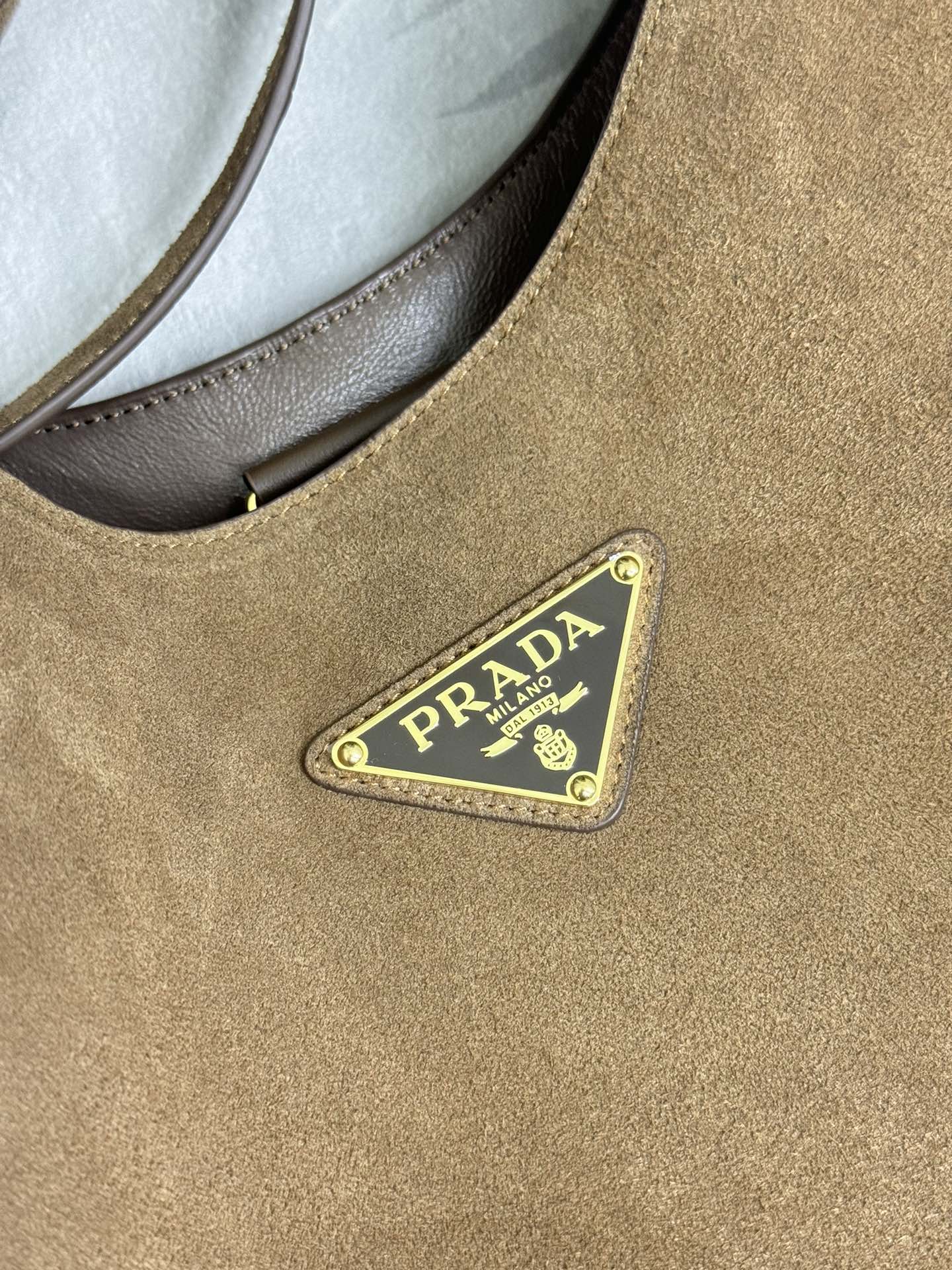Prada LARGE SHOULDER BAG 40 IN RUSSET BROWN SUEDE