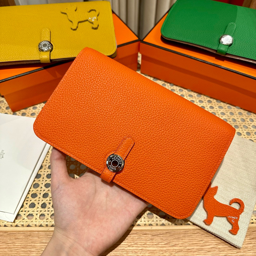 Hermes Orange Togo Dogon Purse Wallet