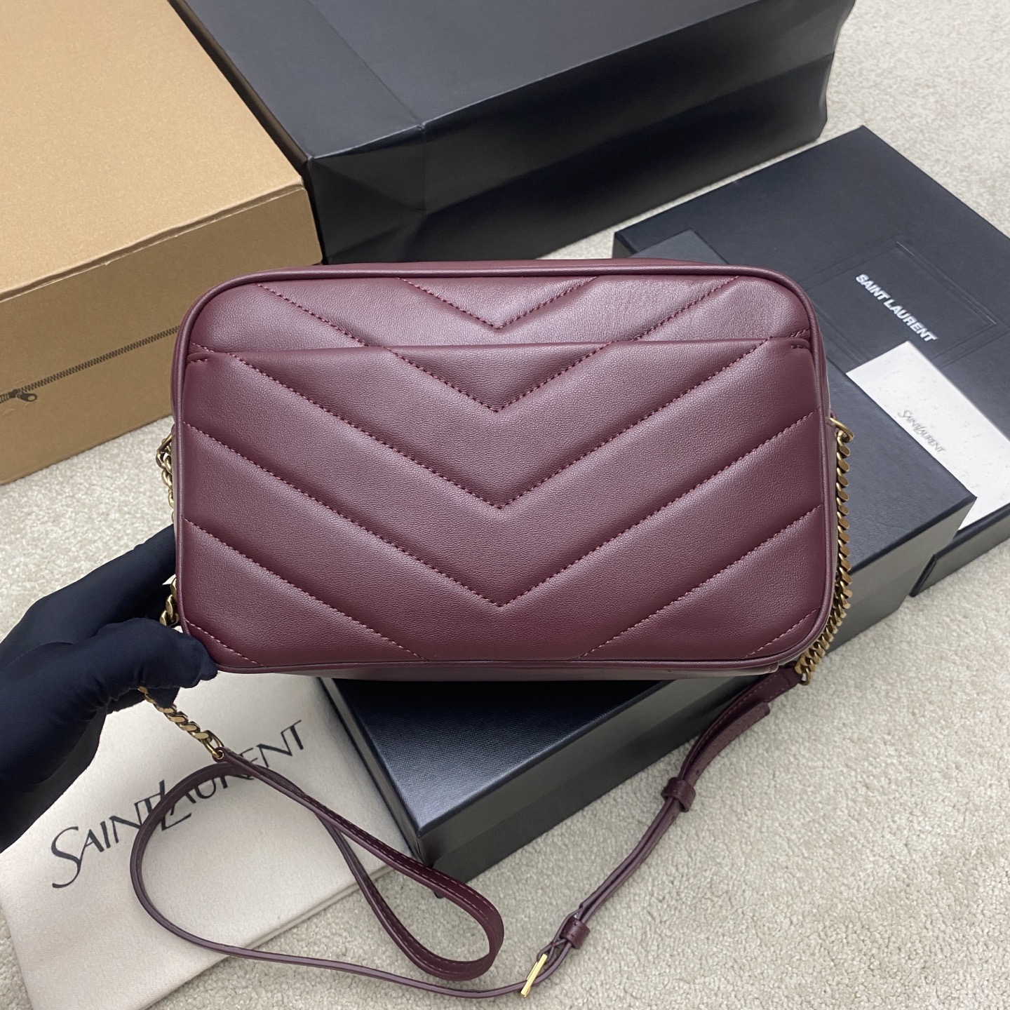 YSL Saint Laurent Lou Lou Large Camera Bag in Nappa-Rouge Cabernet