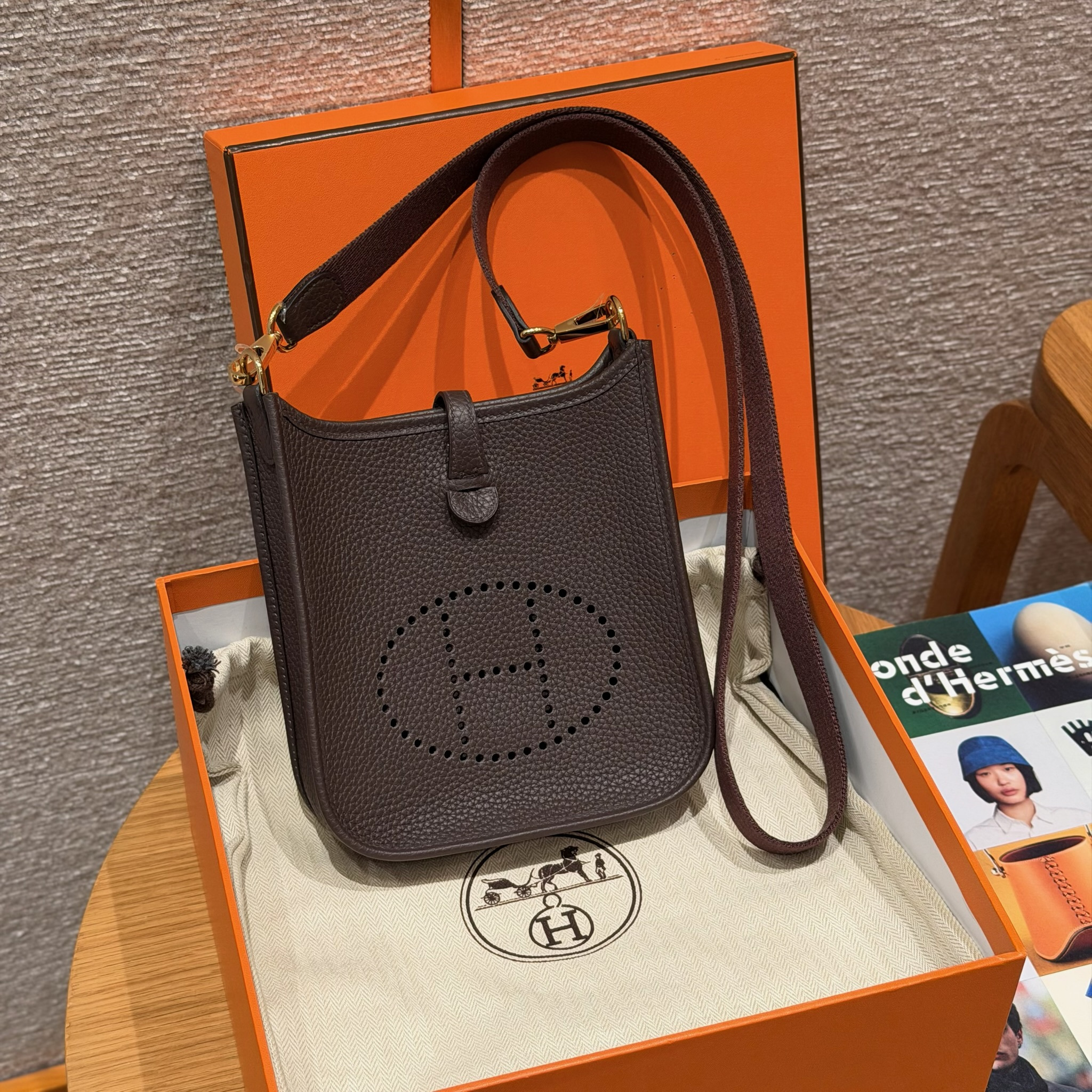 Hermes Chocolate Clemence Mini Evelyne 16