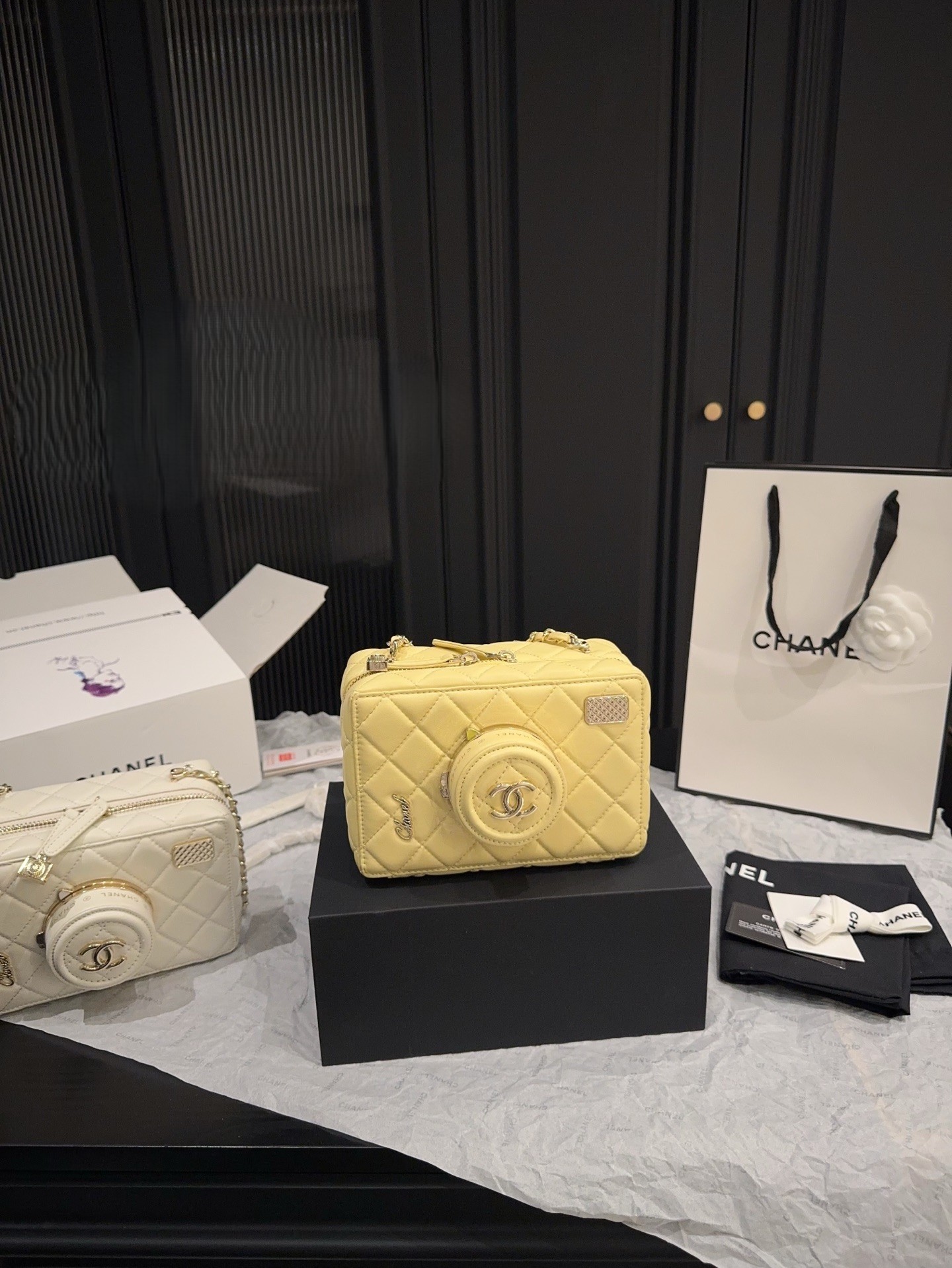 Chanel 24S Quilted Shiny Leather 3D Flip Mirror Lens Chain Strap Camera Box Shoulder Bag - KAIROO