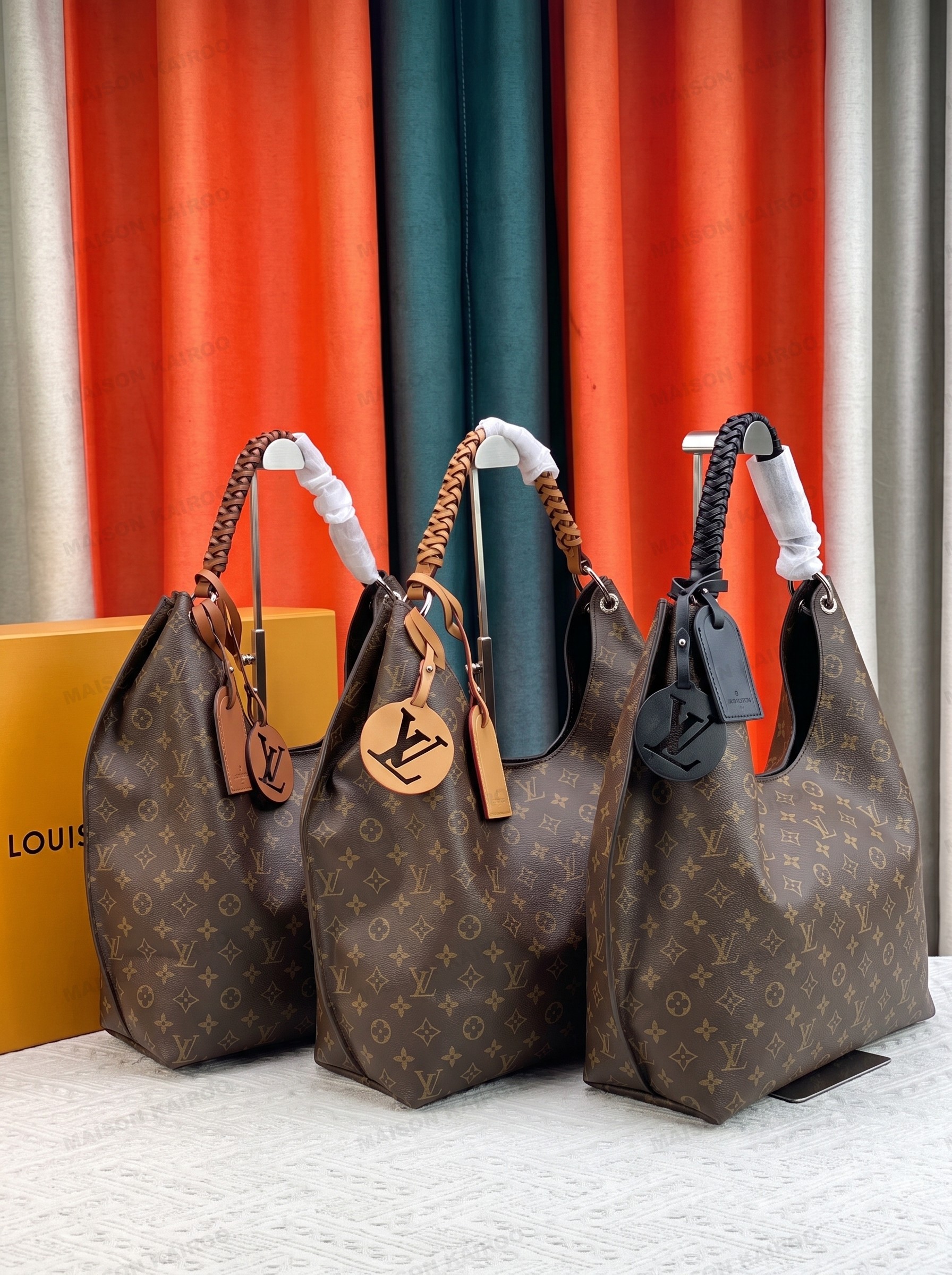 Louis Vuitton LV Mahina Hobo Moon Goddess Classic Monogram Canvas Braided Handle Shoulder Tote Bag - KAIROO
