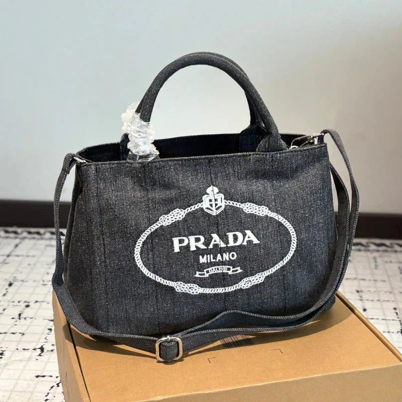 Prada CANAPA TOTE BAG 30 IN GREY DENIM