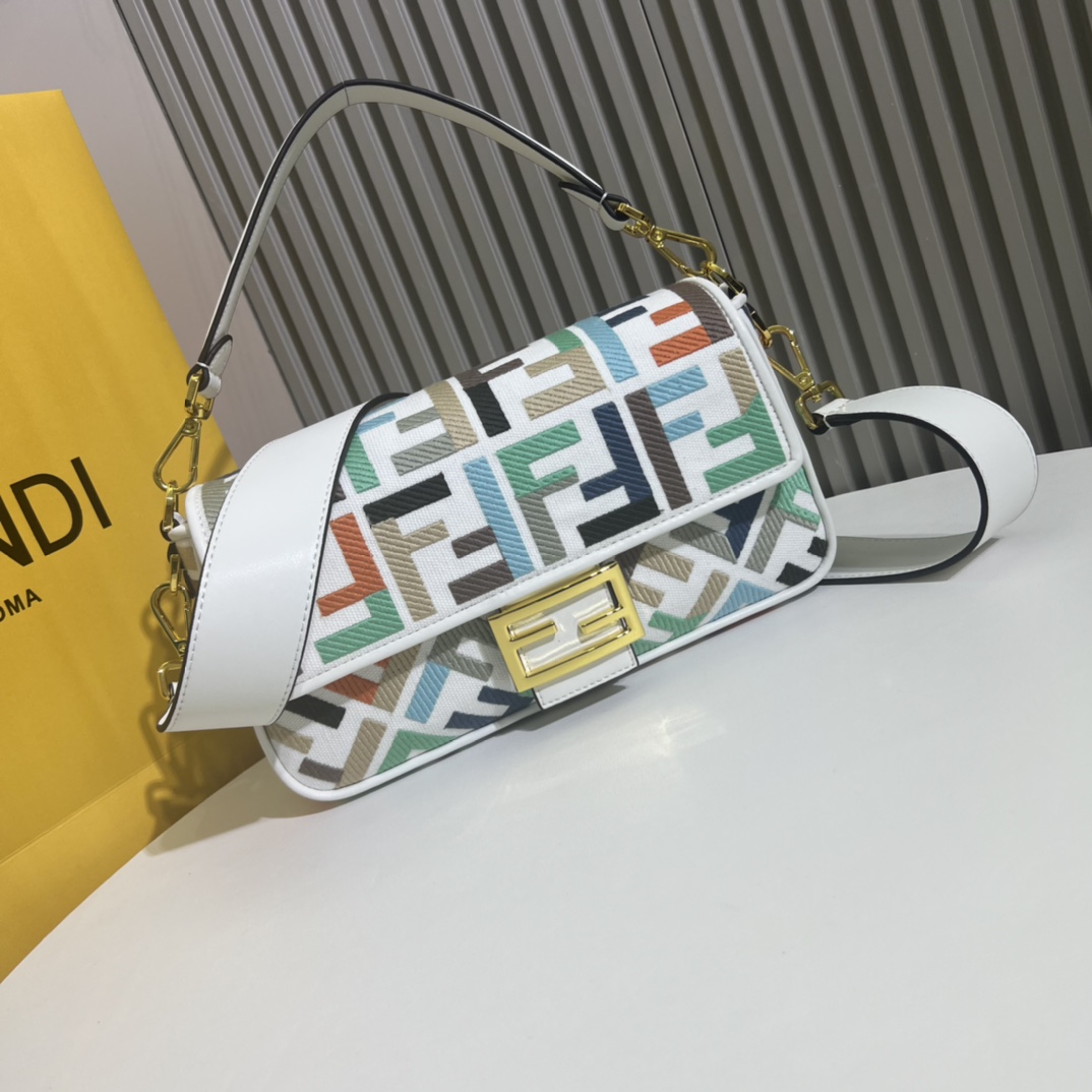 Fendi Limited White & Multicolor FF Baguette Shoulder Bag - KAIROO