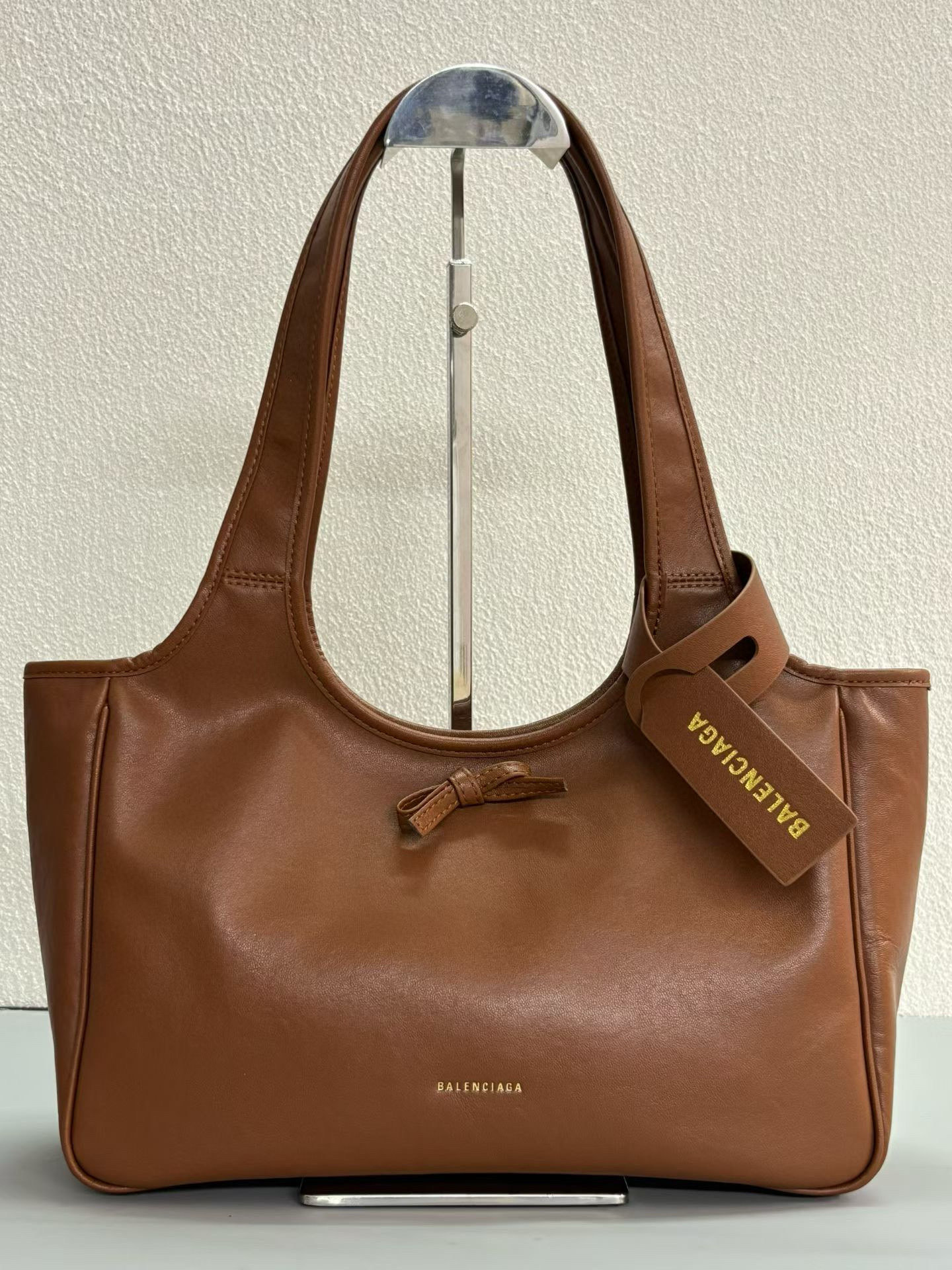 Balenciaga Bel Air Small& Large Brown Smooth Leather Bow Detail Handle Shoulder Tote Bag - KAIROO
