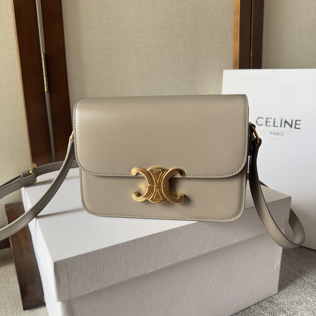 Celine Teen Triomphe Bag in Shiny Calfskin-Light grey