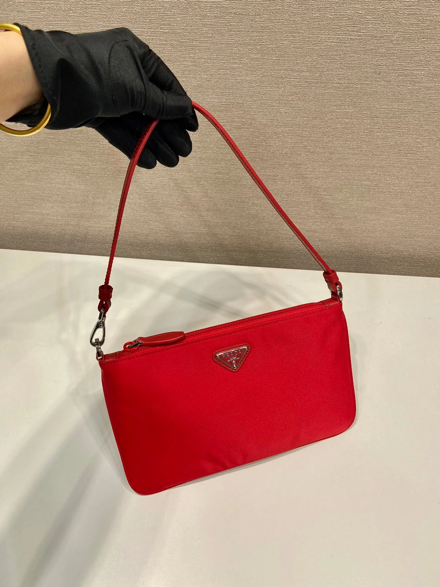 Prada SHOULDER BAG 24 WITH TRIANGLE LOGO IN PASSION RED RE-NYLON FABRIC