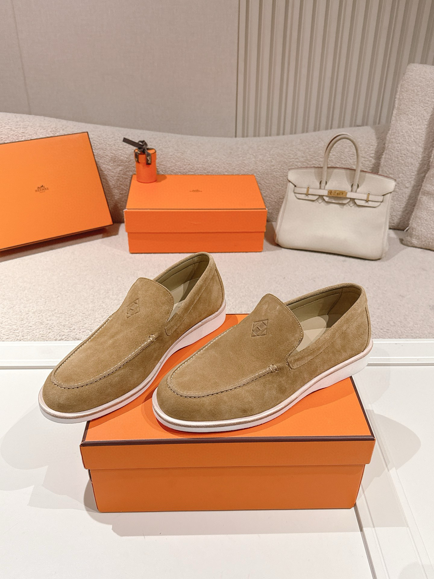 Hermes Men's Low Suede Mocassin
