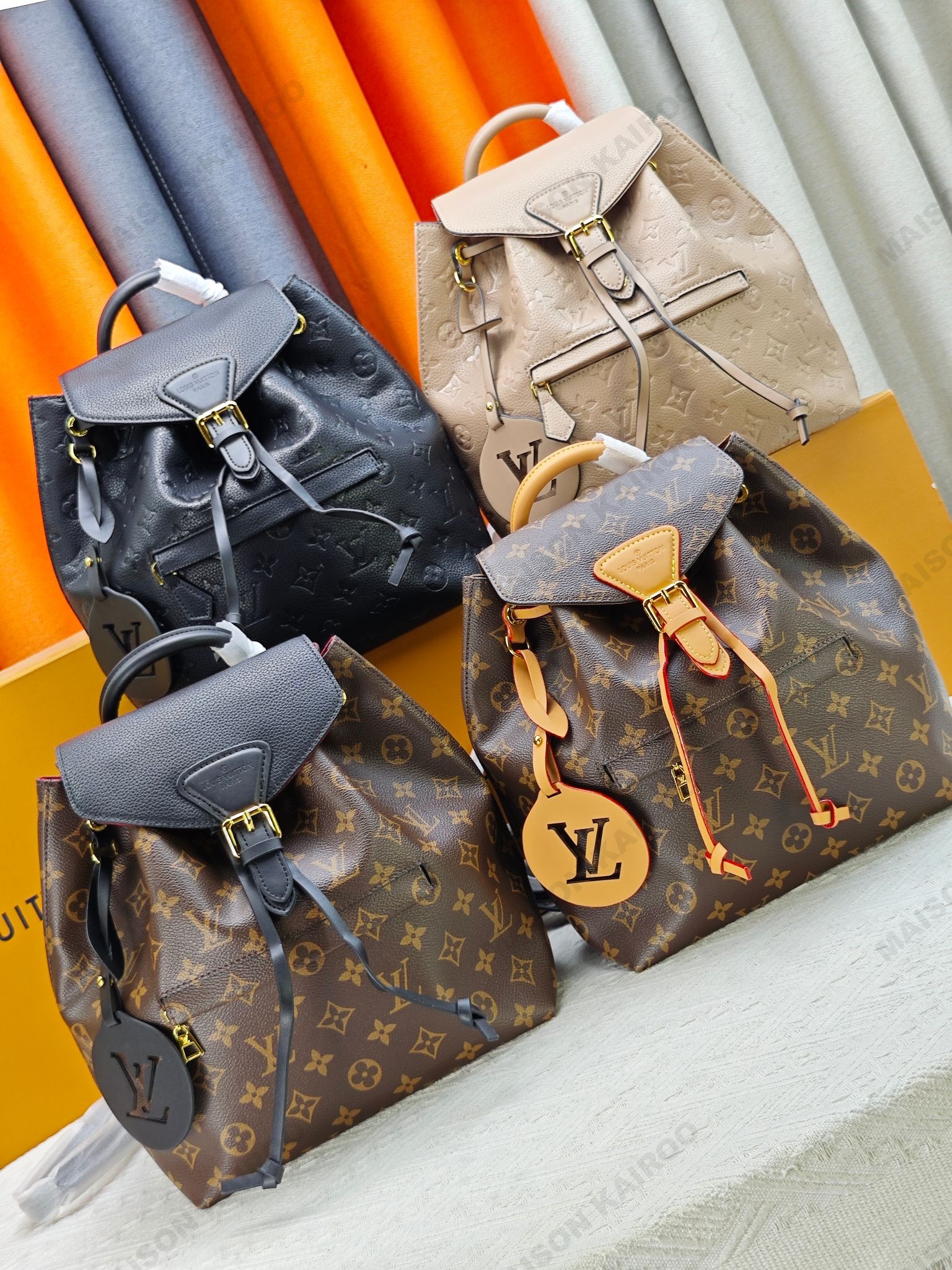 Louis Vuitton LV Montsouris MM Monogram Canvas& Empreinte Leather Drawstring Flap Oval Tag Backpack - KAIROO