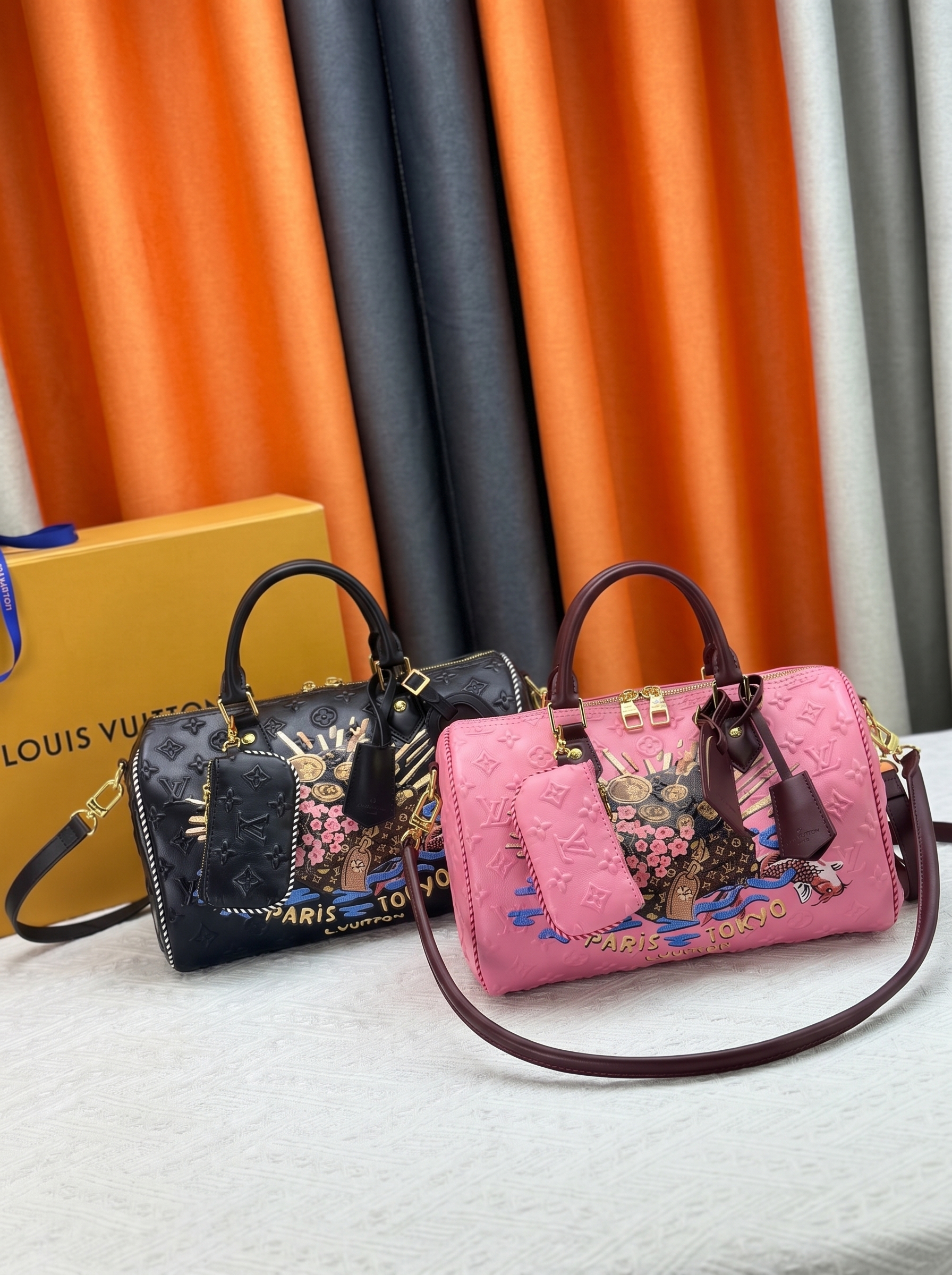 Louis Vuitton Speedy 30 Paris Tokyo Edition Monogram Empreinte Leather Boston Top Handle Bag With Pouch - KAIROO