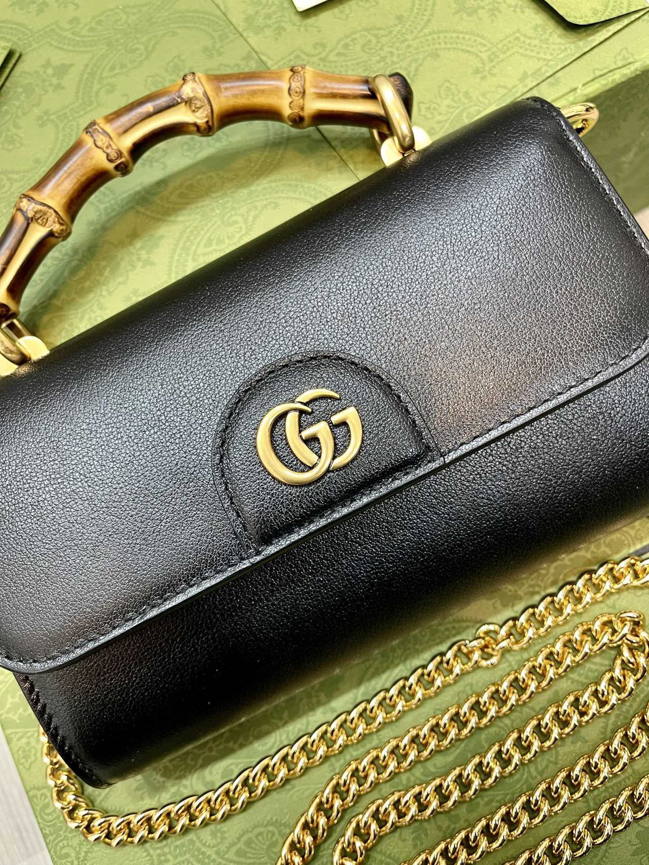 GUCCI bamboo joint double G chain baguette bag